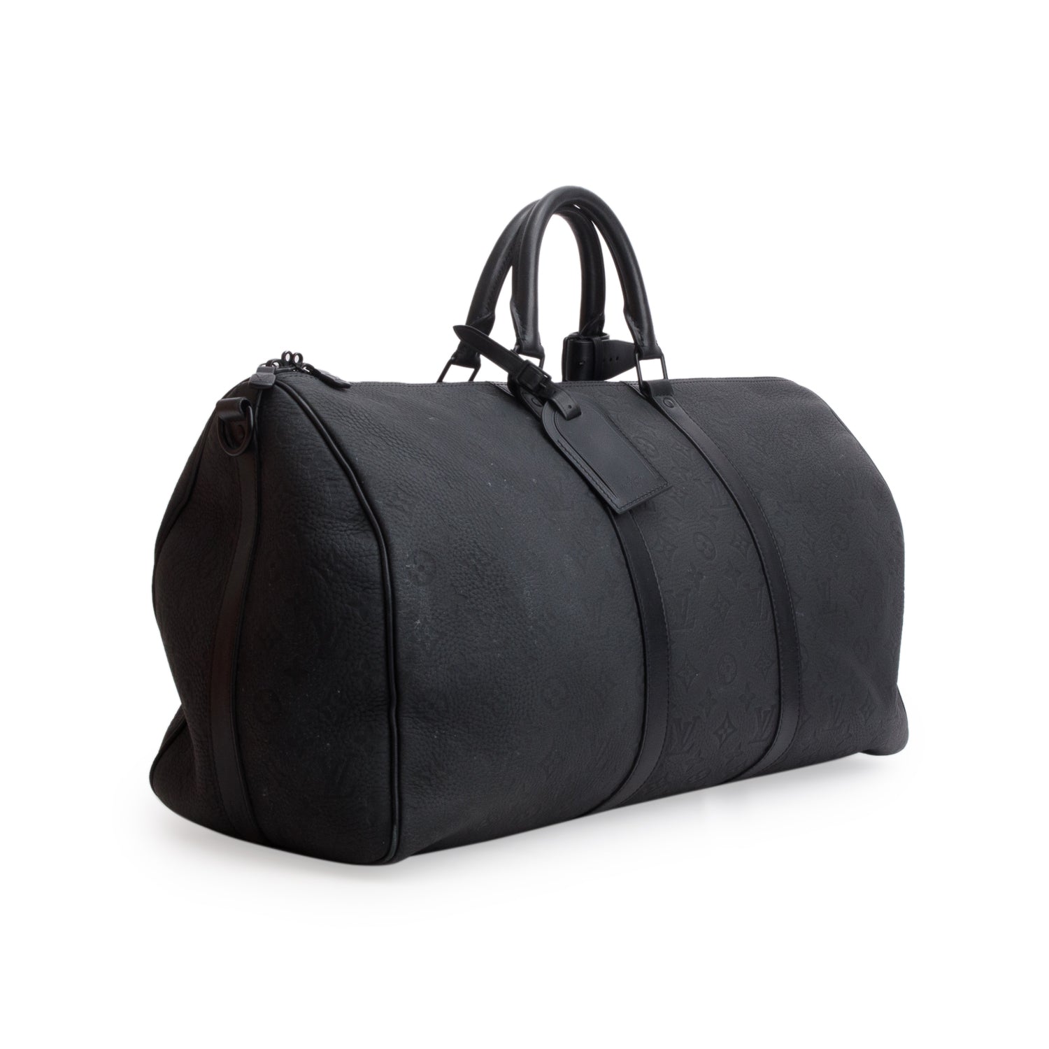Louis Vuitton Black Monogram Taurillon Embossed Leather Keepall Bandouliere 50 w/ Box
