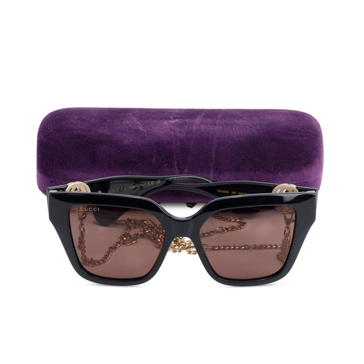 Gucci GG1023S Black Acetate Square GG Sunglasses W/ Case & Chain