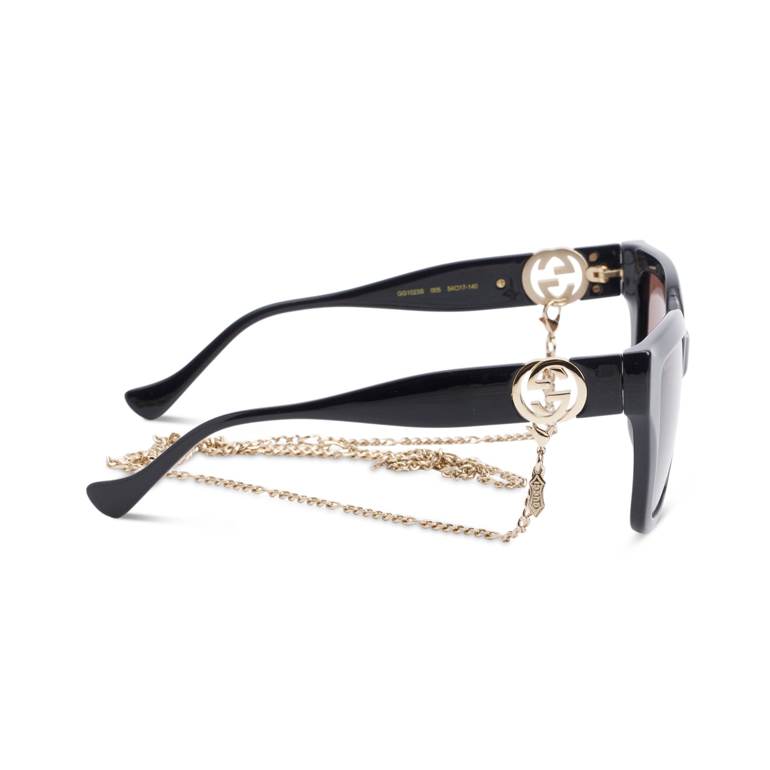 Gucci GG1023S Black Acetate Square GG Sunglasses W/ Case & Chain