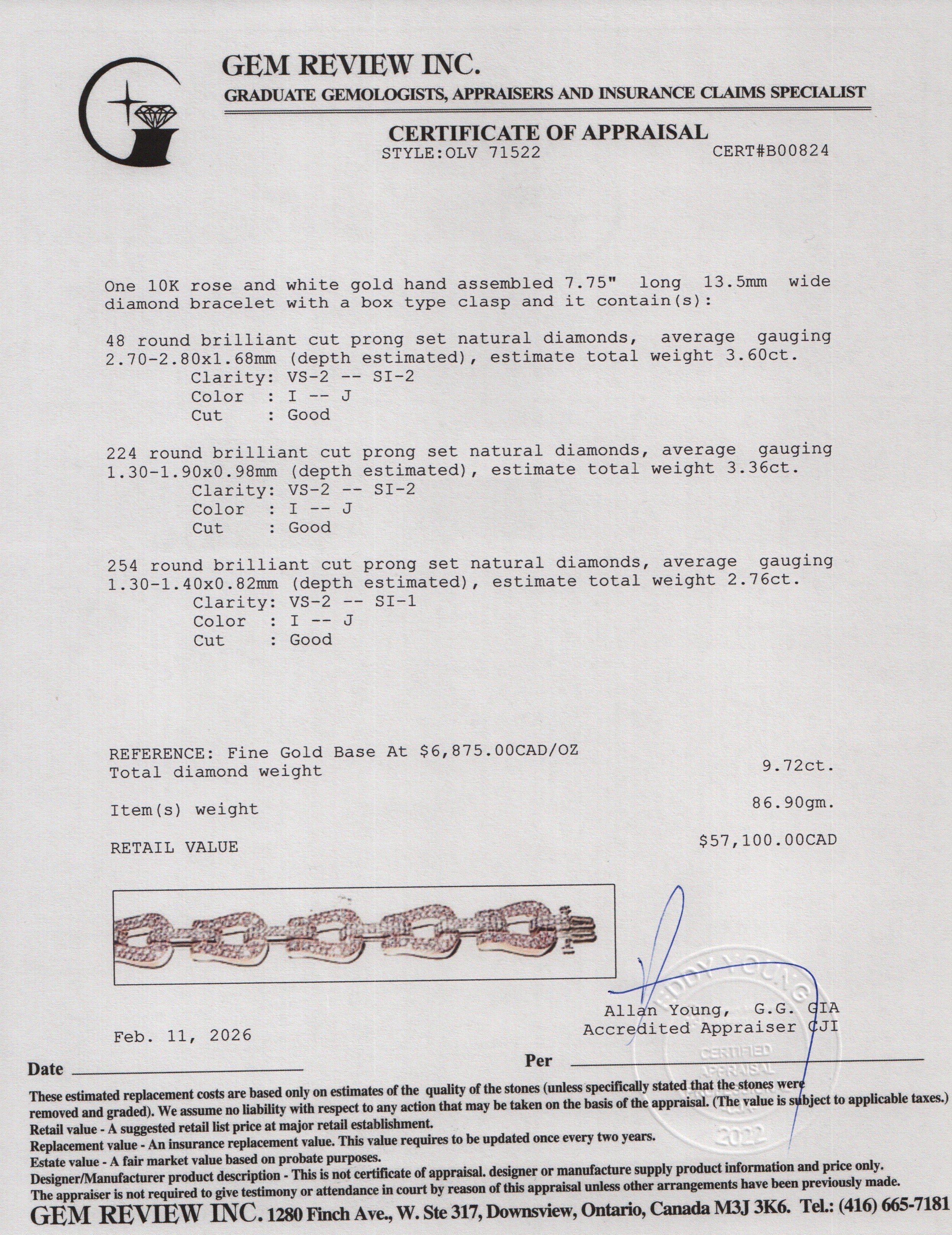 10k Rose & White Gold Pave Diamond Link Bracelet