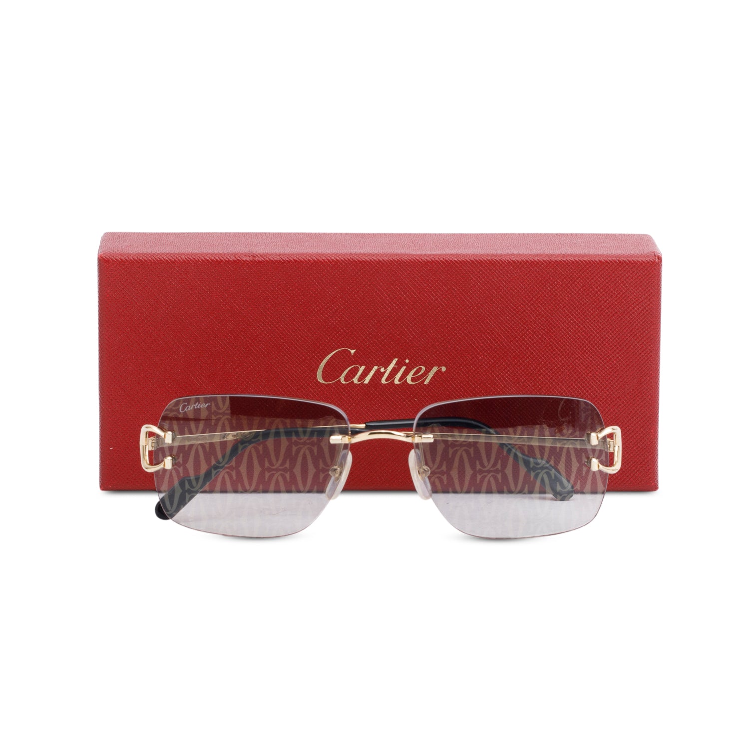 Cartier 145 Black Gradient Rimless C de Cartier Motif Sunglasses w/ Box