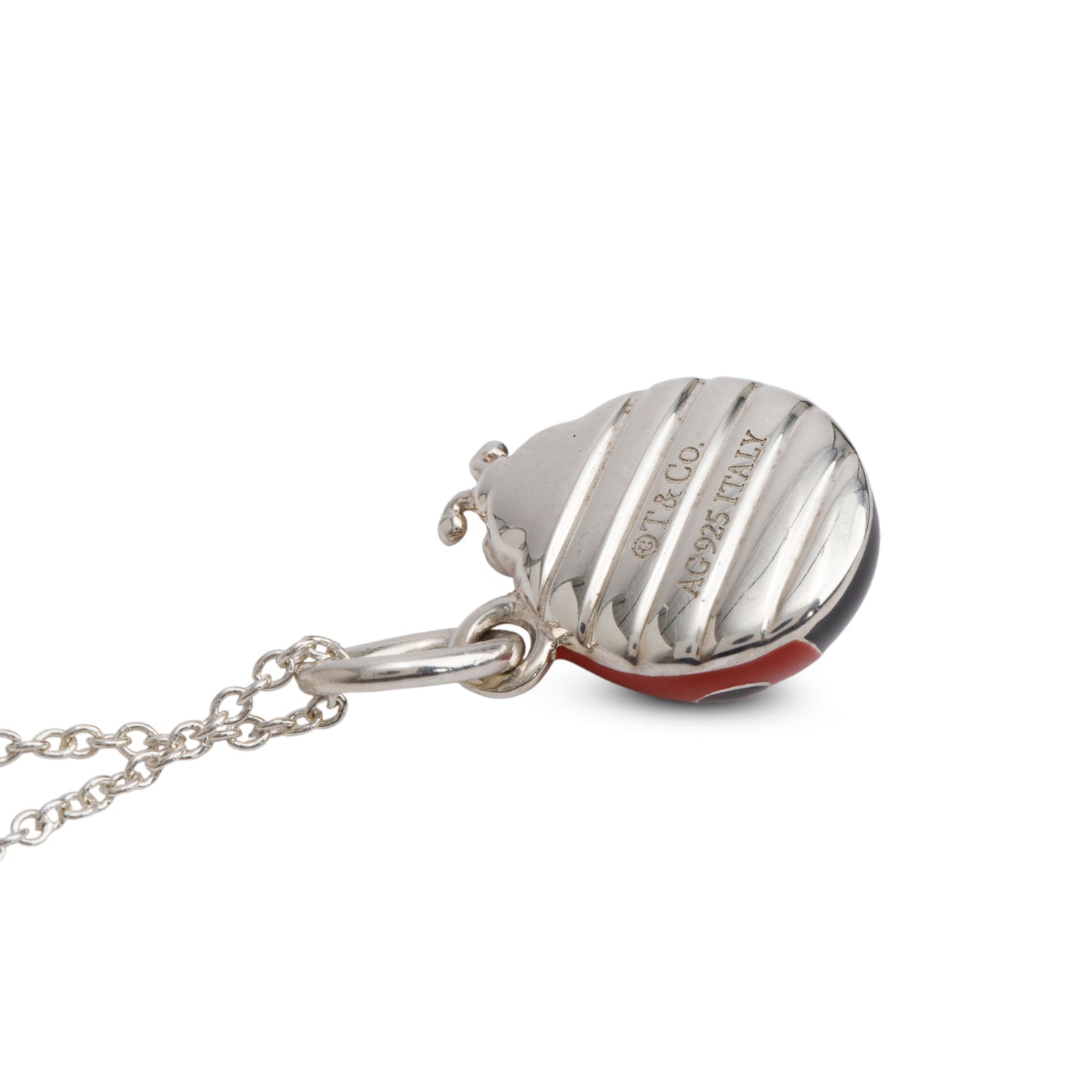 Tiffany & Co. Sterling Silver Small Ladybug Pendant Necklace with Red & Black Enamel