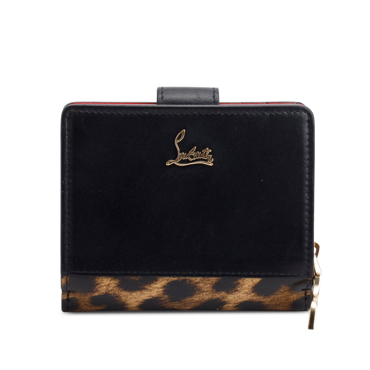 Christian Louboutin Black Calfskin & Leopard Print Patent Leather Mini Paloma Wallet w/ Box