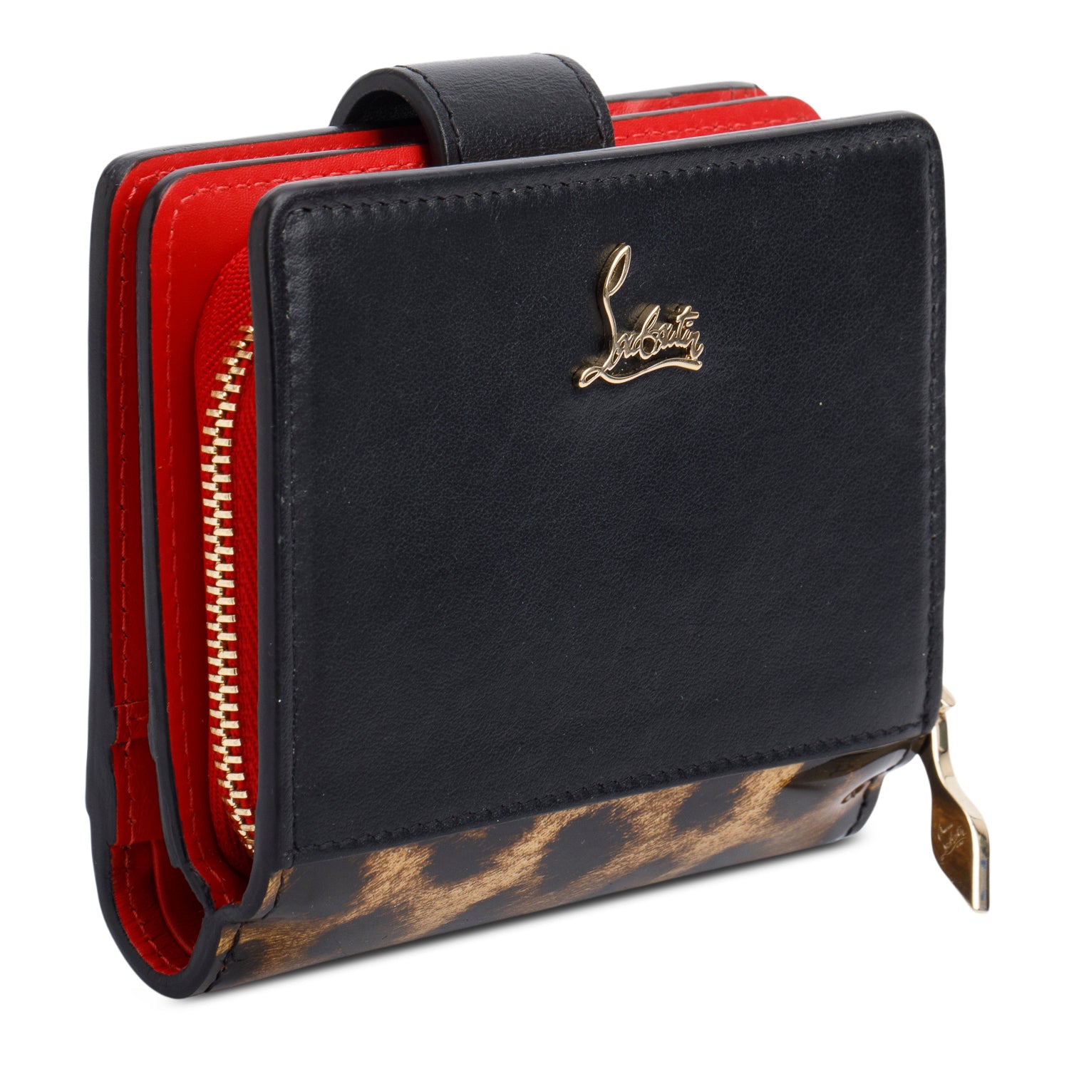 Christian Louboutin Black Calfskin & Leopard Print Patent Leather Mini Paloma Wallet w/ Box