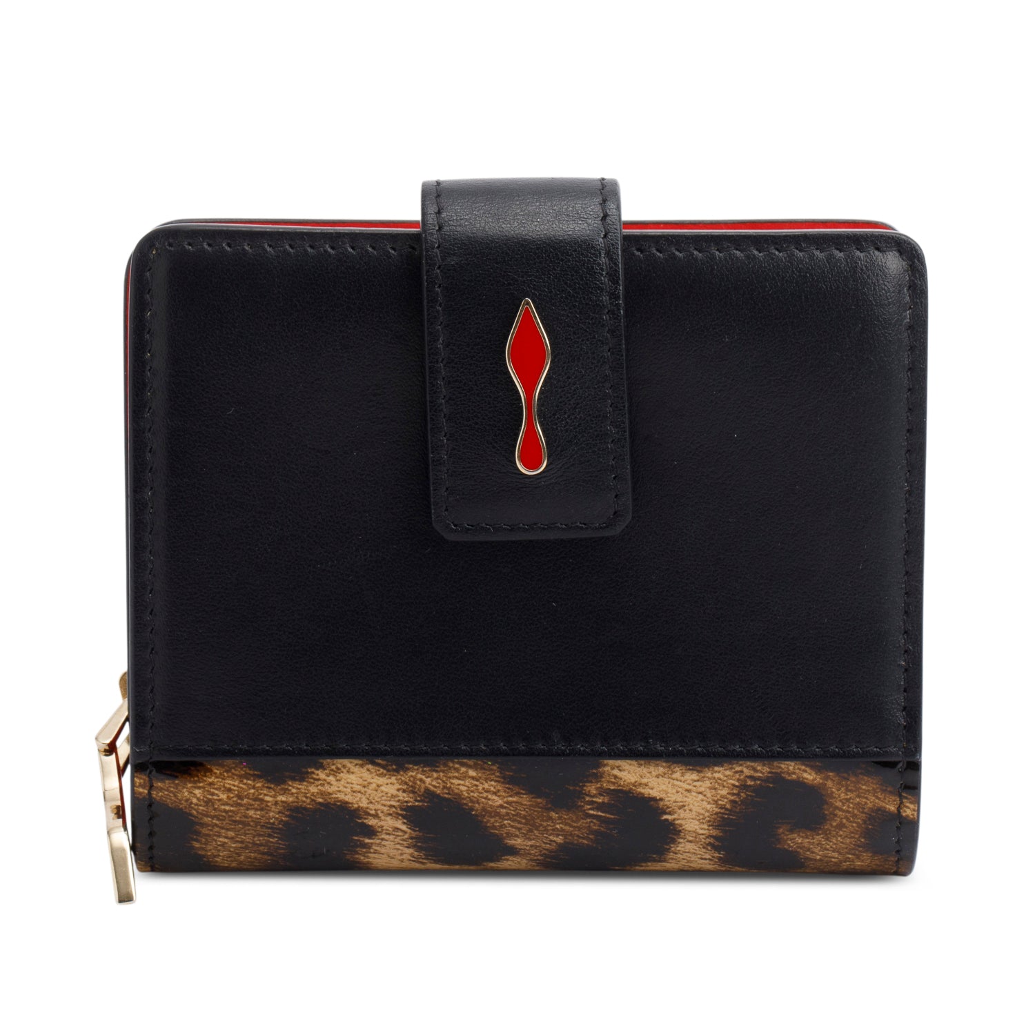 Christian Louboutin Black Calfskin & Leopard Print Patent Leather Mini Paloma Wallet w/ Box