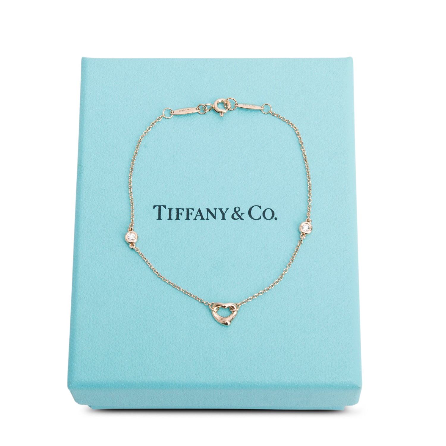 Tiffany & Co. 2024 Elsa Peretti 18k Rose Gold Diamonds by the Yard Open Heart Bracelet w/ Box & Receipt