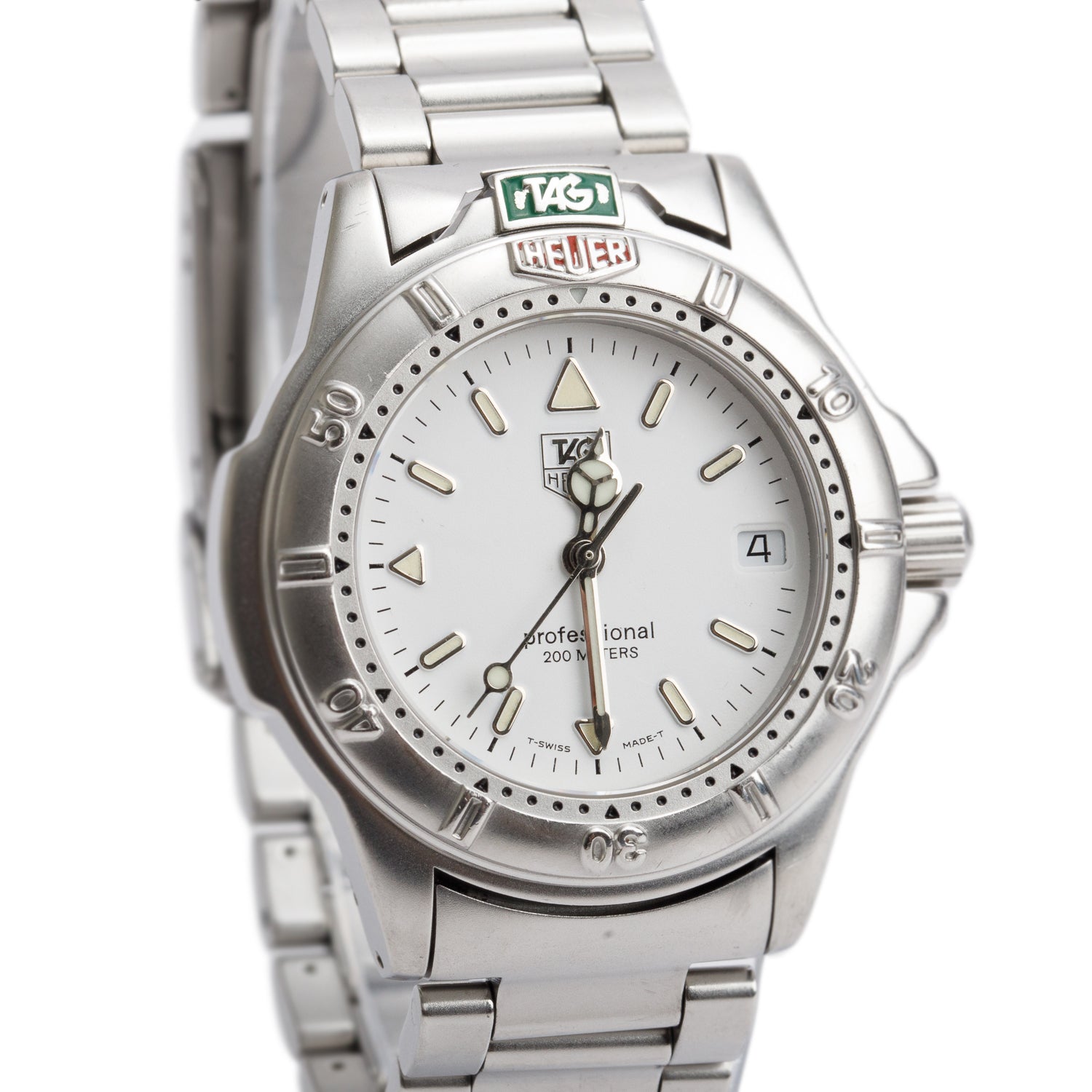 Tag Heuer Stainless Steel Professional 4000 34 MM Watch White Dial WF1212-K0