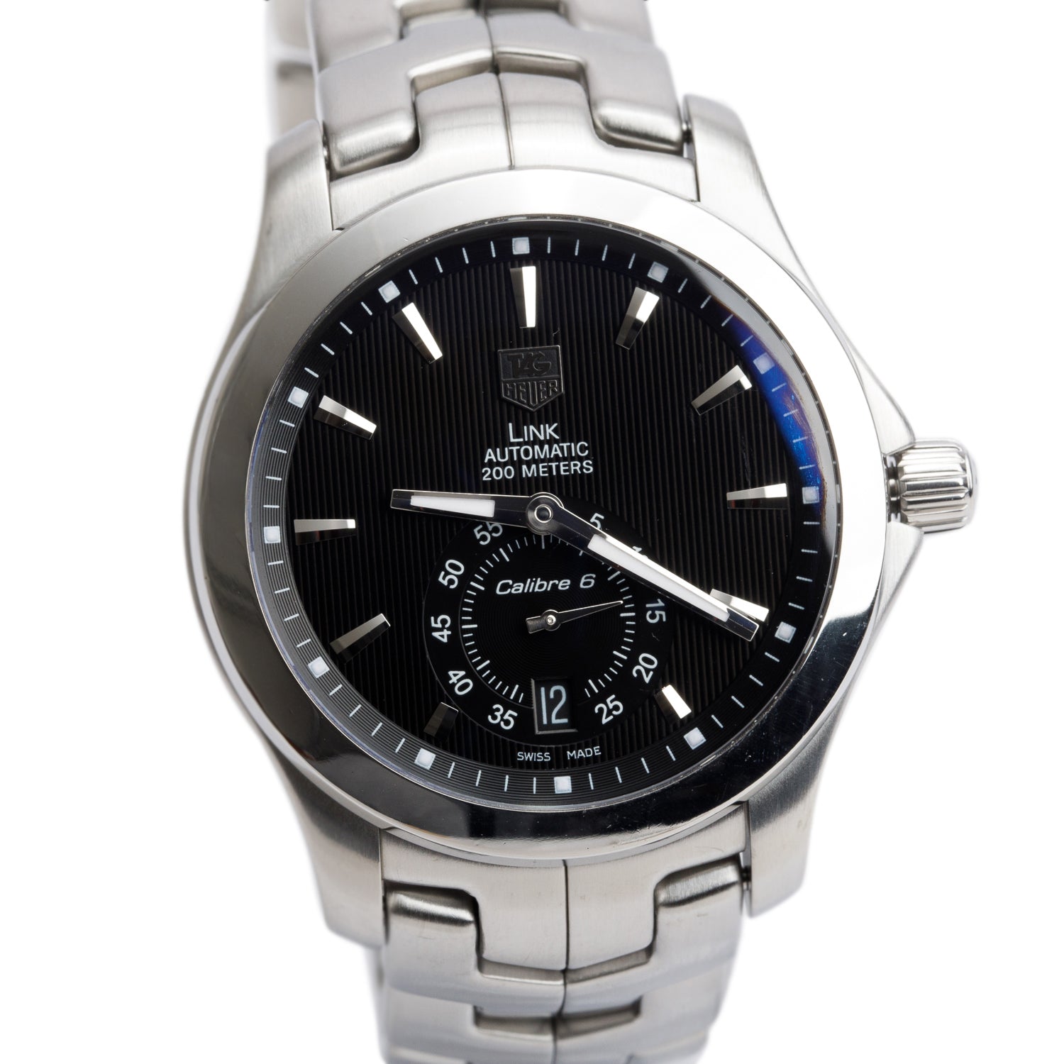 Tag Heuer Stainless Steel Link Calibre 6 39 MM Automatic Watch WJF211A w/ Papers