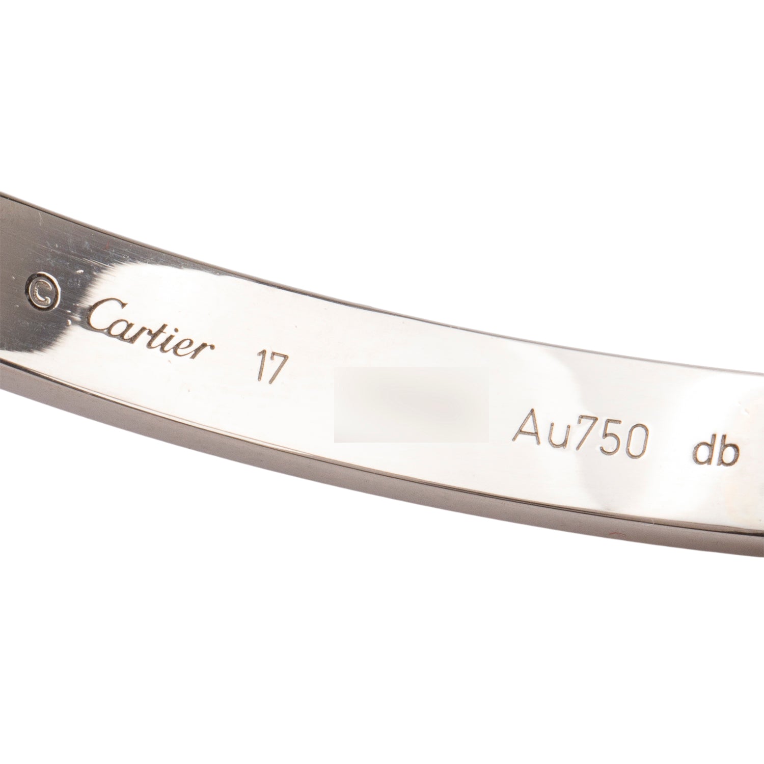 Cartier 18k White Gold Love Bracelet, Classic Model, Size 17 w/ Pouch & Certificate
