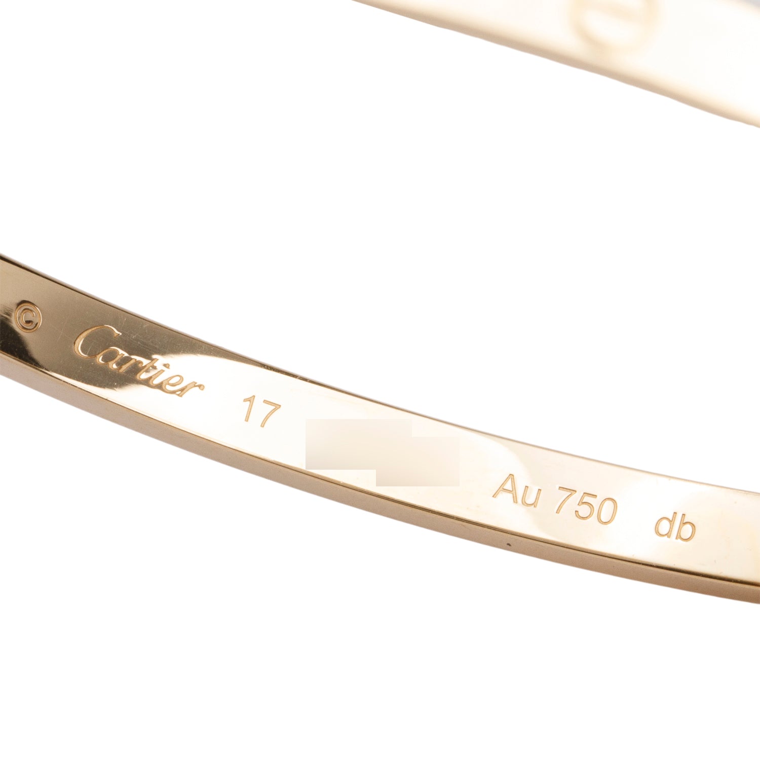 Cartier 18k Yellow Gold 3.65 MM Love Bracelet, Small Model, Size 17