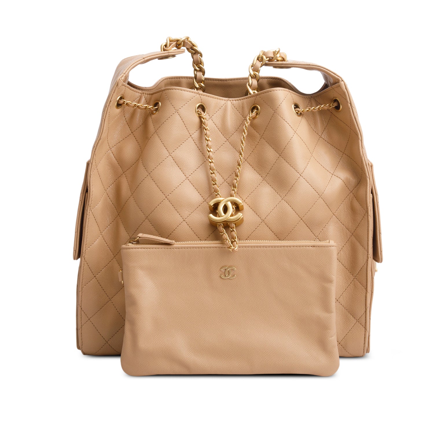 Chanel 2025 Beige Caviar Quilted Medium 25 Handbag w/ Box & Receipt