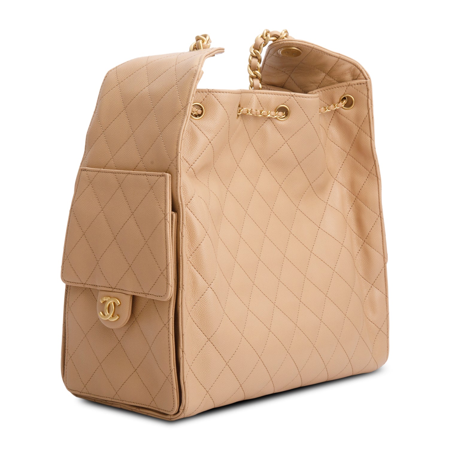 Chanel 2025 Beige Caviar Quilted Medium 25 Handbag w/ Box & Receipt