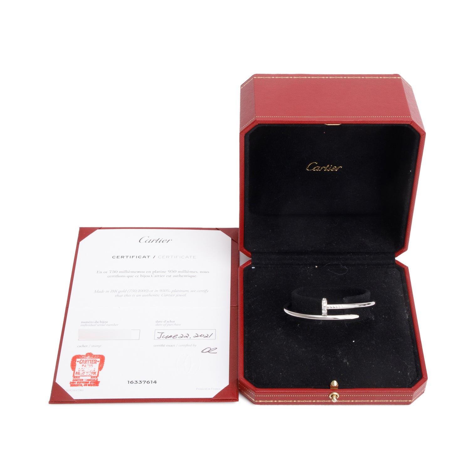 Cartier 2021 18k White Gold Juste Un Clou Diamond Bracelet, Classic Model, Size 16 w/ Box & Certificate