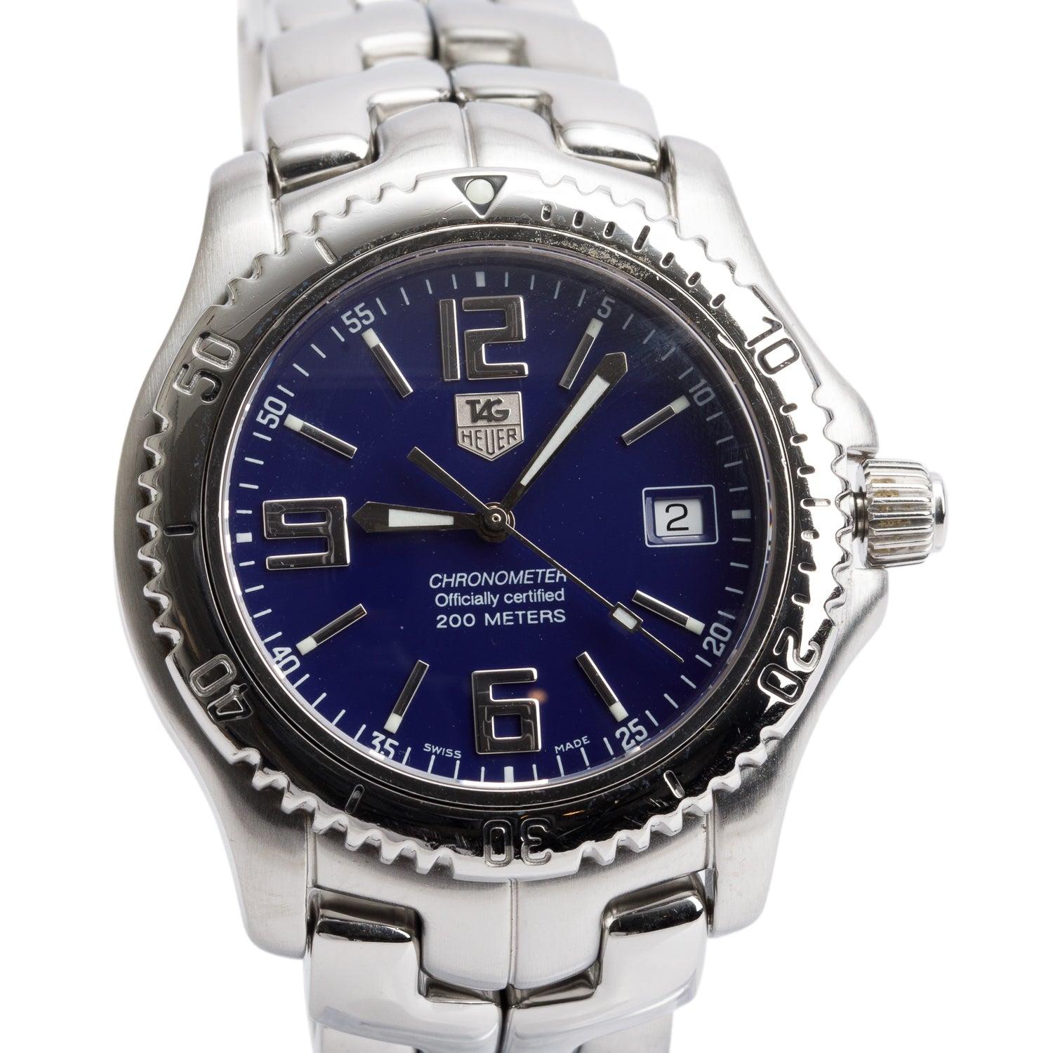 Tag Heuer Stainless Steel Link 41 MM 200M Chronometer Automatic Watch Blue Dial WT5112