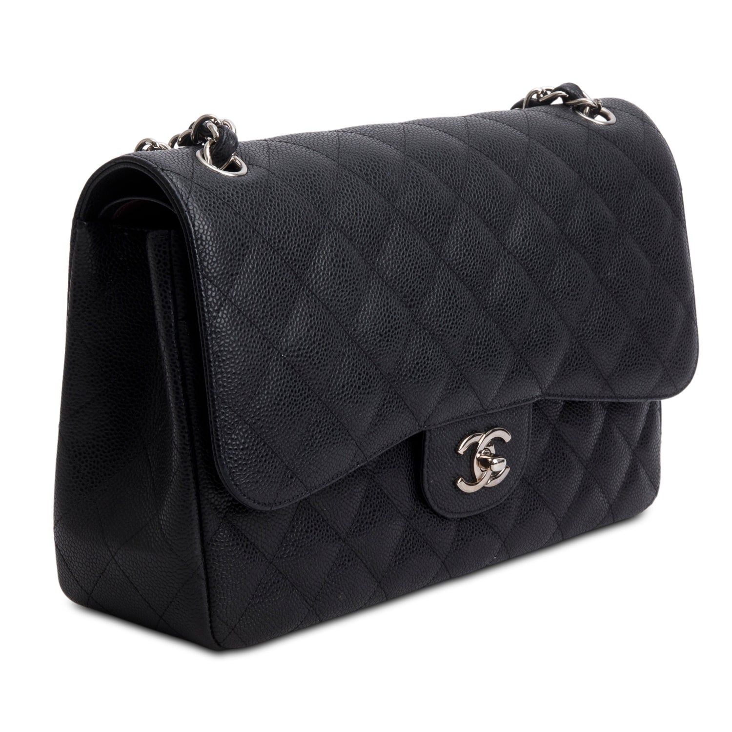 Chanel Black Caviar Jumbo Classic Double Flap Bag w/ Authenticity Card