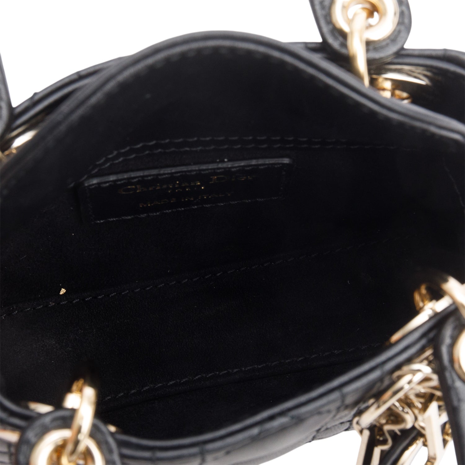 Christian Dior 2023 Black Lambskin Cannage Micro Lady Dior w/ Box, Strap & Authenticity Card