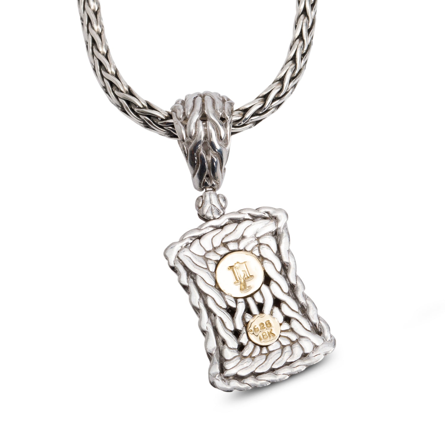 John Hardy Sterling Silver Diamond Classic Chain Pillow Pendant Necklace