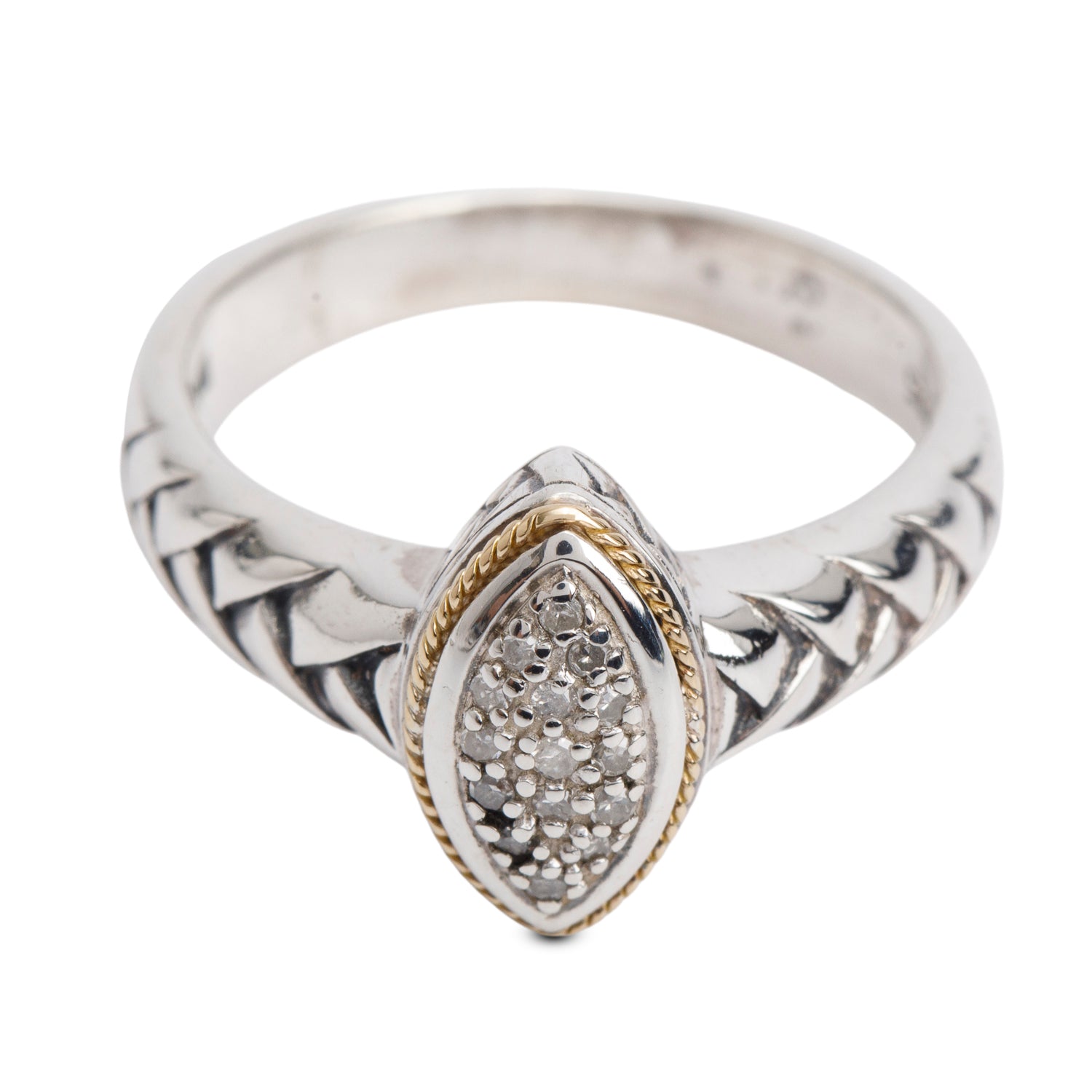 Effy Sterling Silver & 18k Yellow Gold Diamond Marquise Top Ring, Size 7