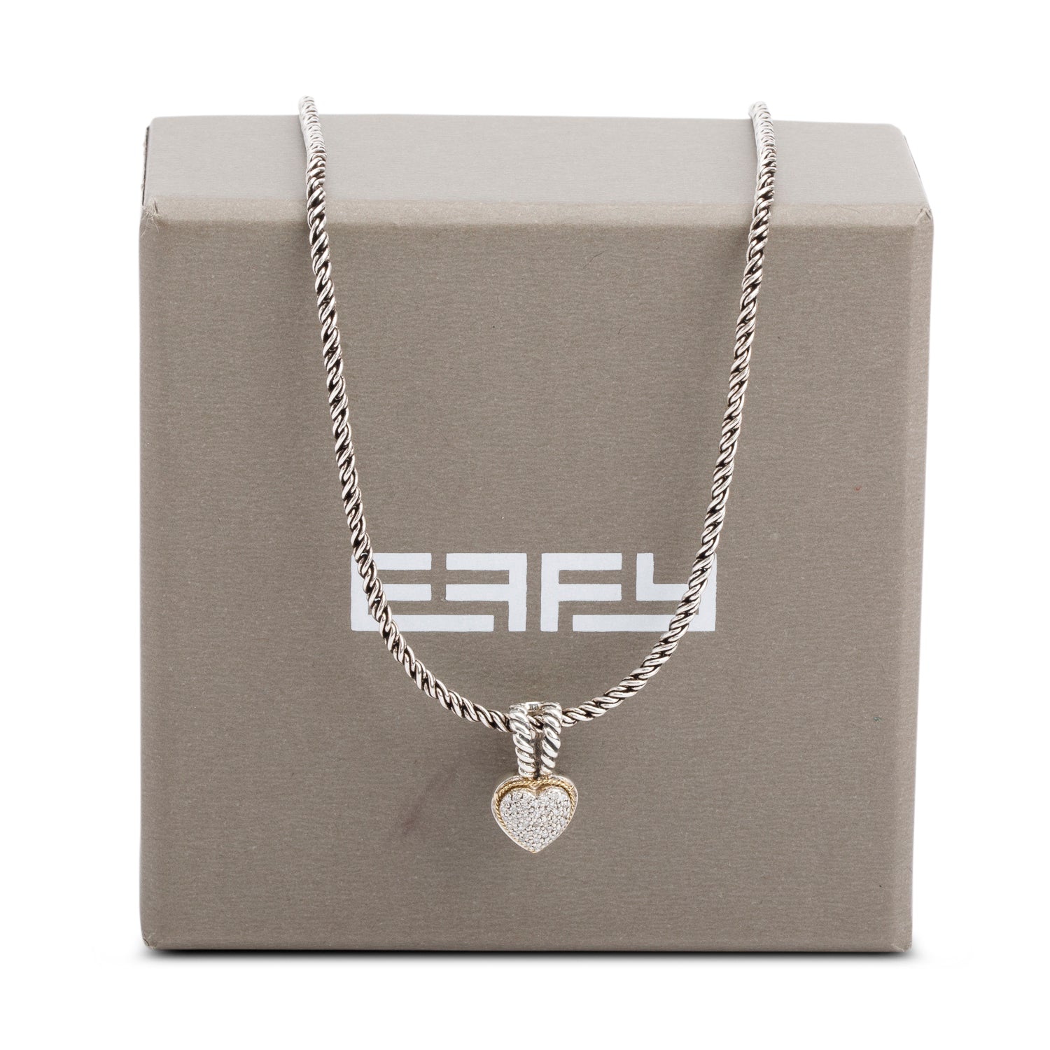Effy Sterling Silver and 18k Yellow Gold Pave Diamond Heart Pendant Necklace w/ Box