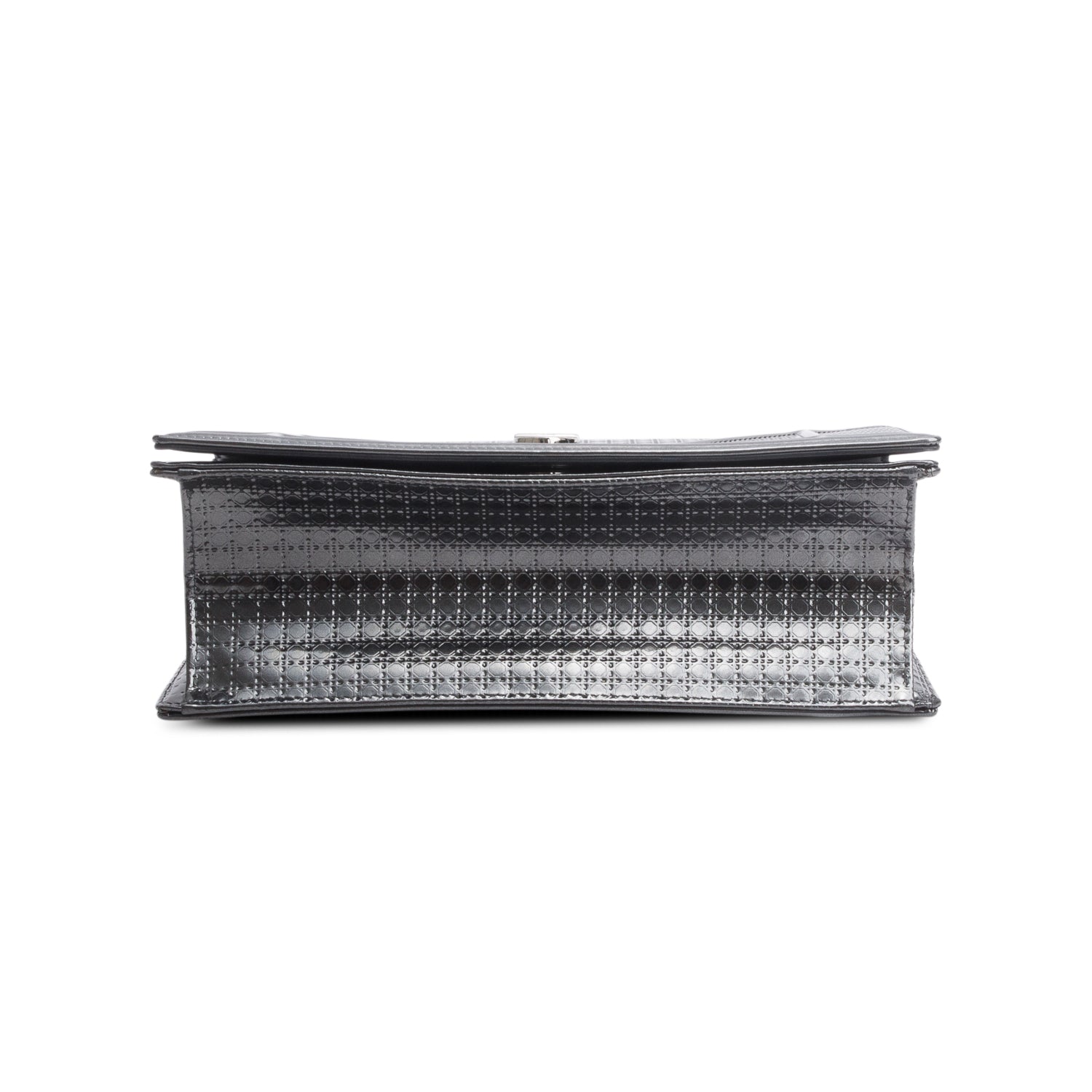 Christian Dior Grey Metallic Patent Micro-Cannage Medium Diorama Flap Bag