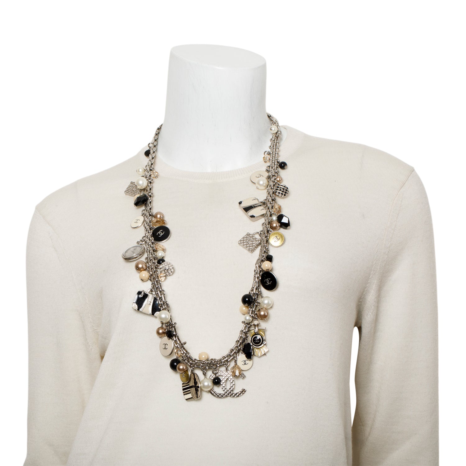 Chanel Palladium-Plated Faux Pearl, Enamel, Resin & Strass Travel Charms Necklace or Belt