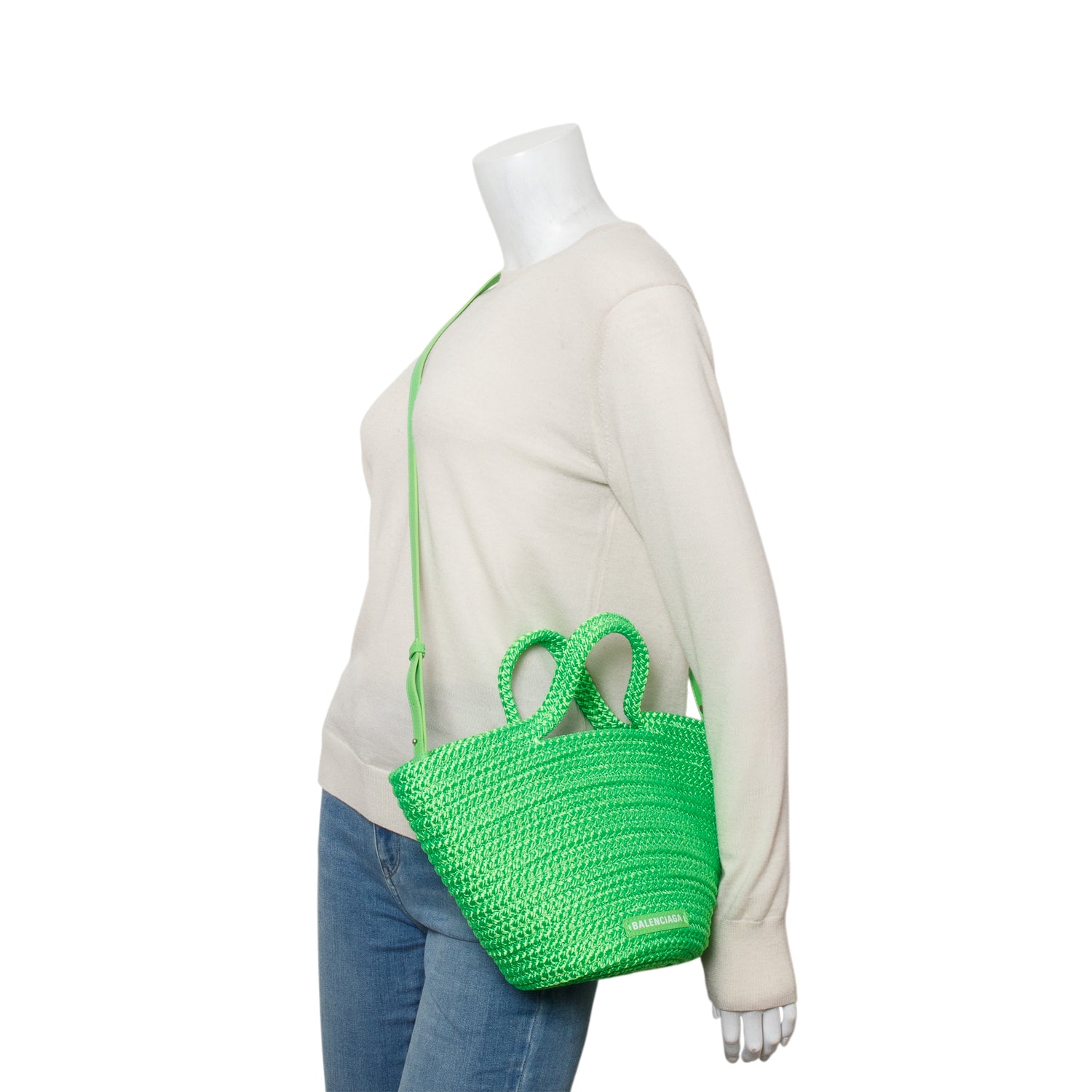 Balenciaga Green Lambskin Woven Small Ibiza Basket w/ Strap