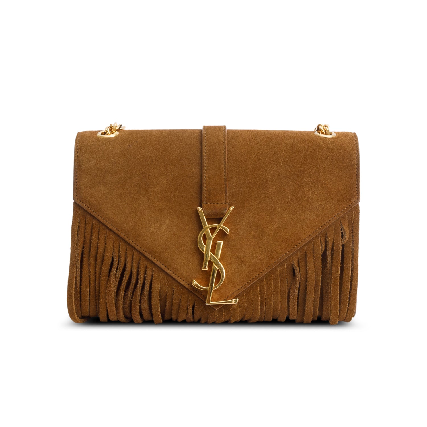 Saint Laurent Brown Suede Fringe Baby Monogram Satchel