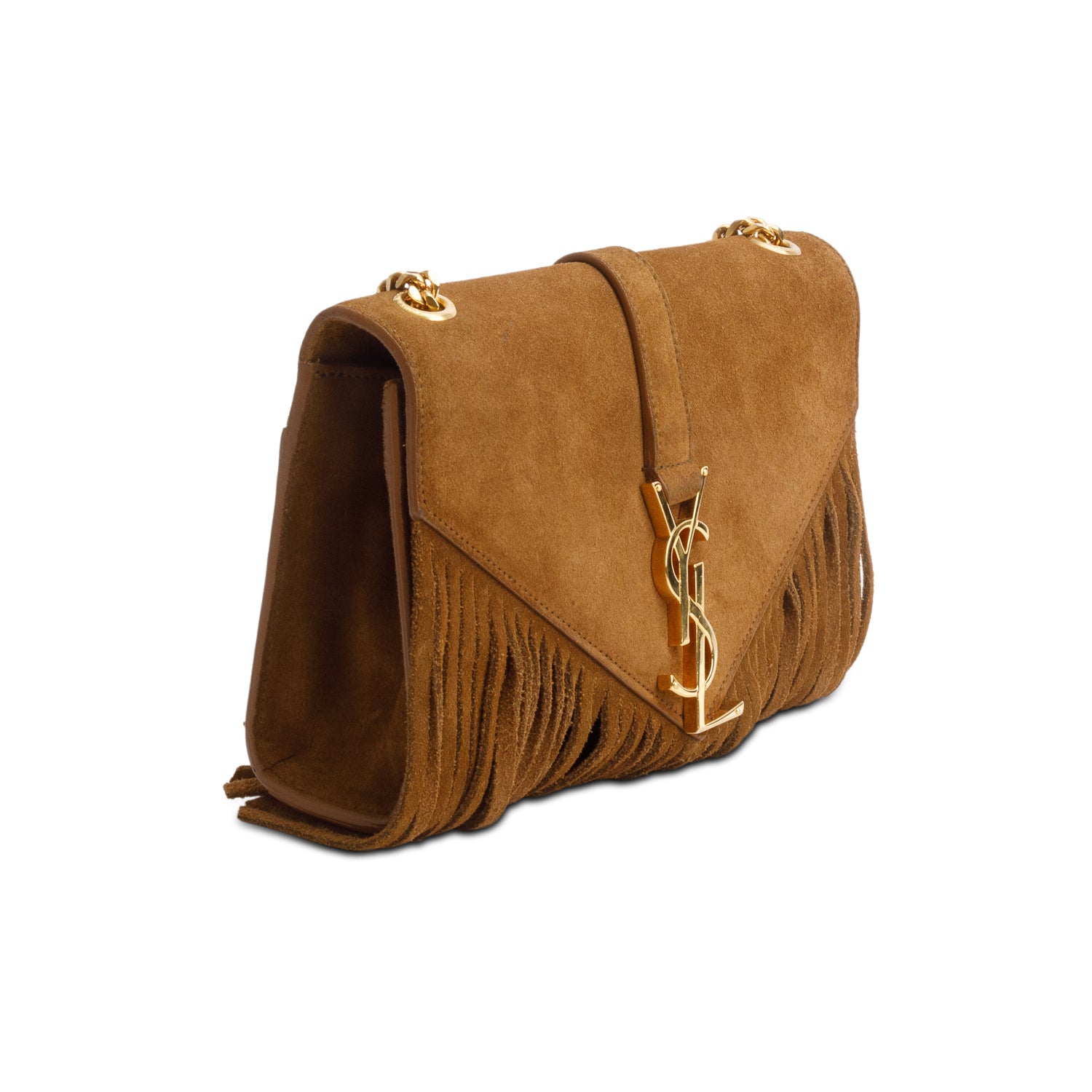 Saint Laurent Brown Suede Fringe Baby Monogram Satchel