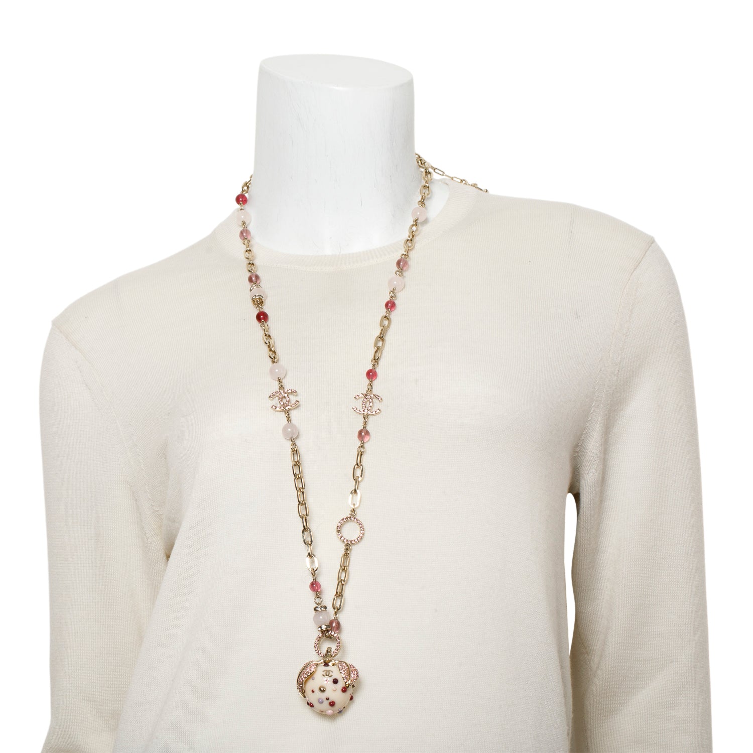 Chanel Gold-Plated Metal Strass CC Resin Bead Apple Necklace