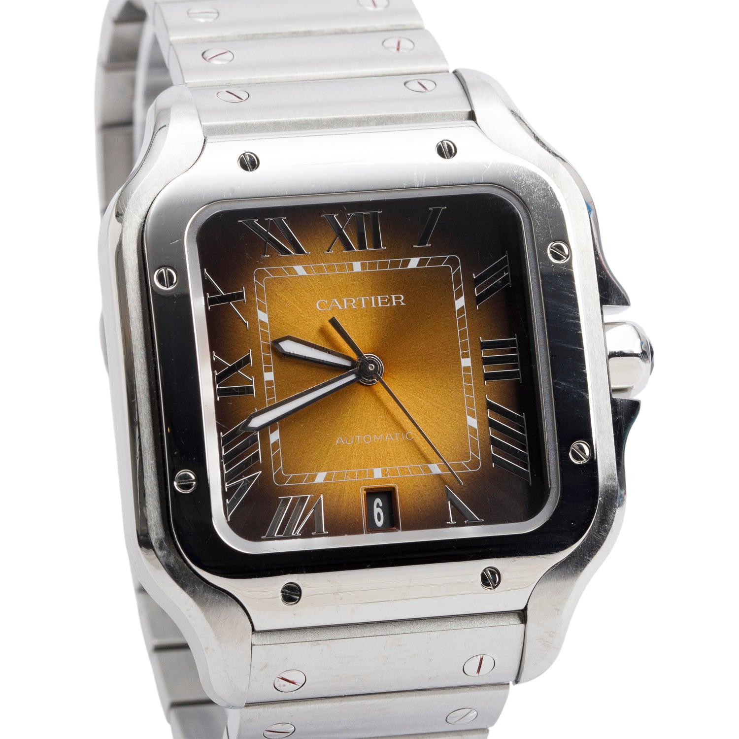 Cartier 2024 Stainless Steel Santos de Cartier Automatic Watch, Large Model Brown Dial 4072 w/ Papers