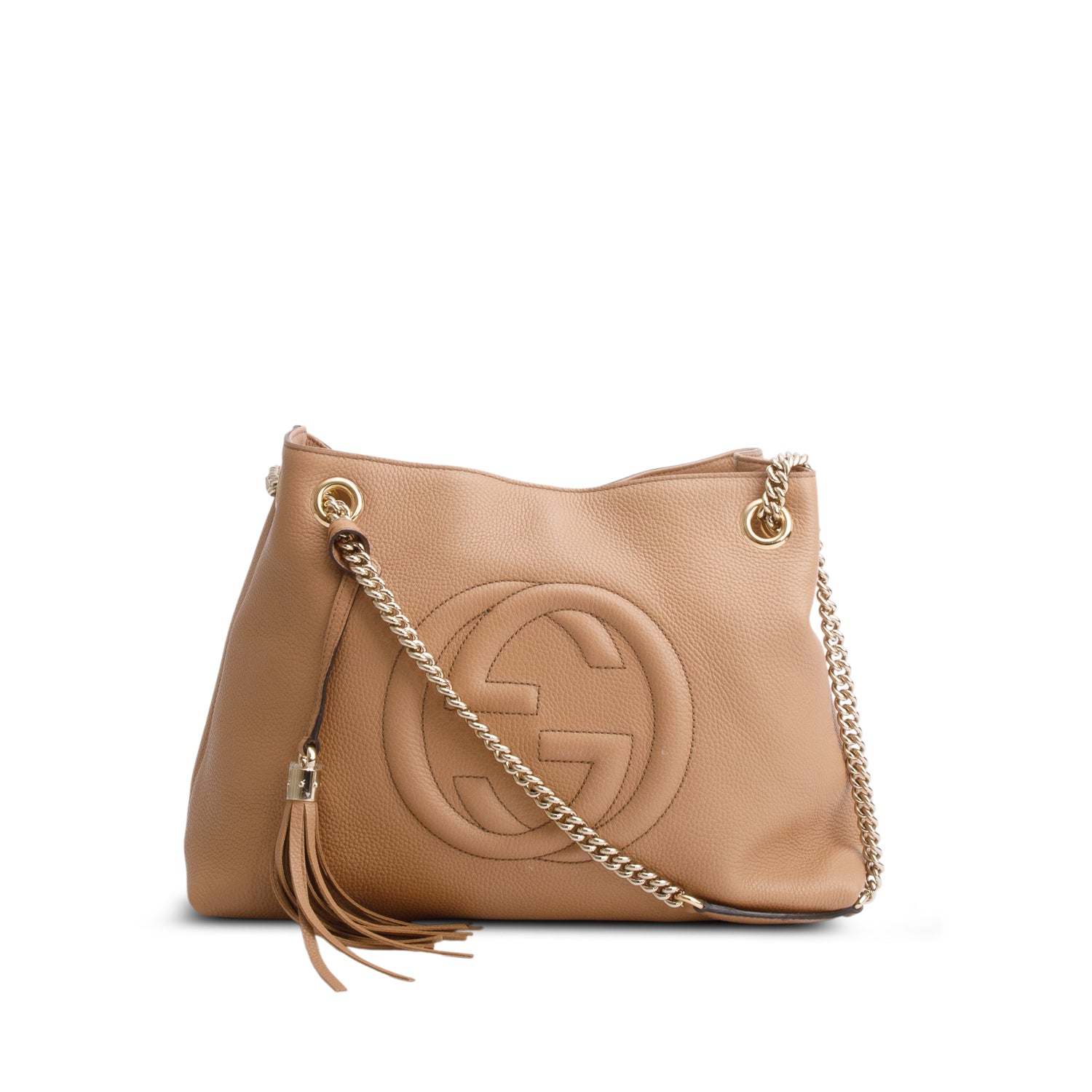 Gucci Brown Pebbled Calfskin Medium Soho Chain Shoulder Bag