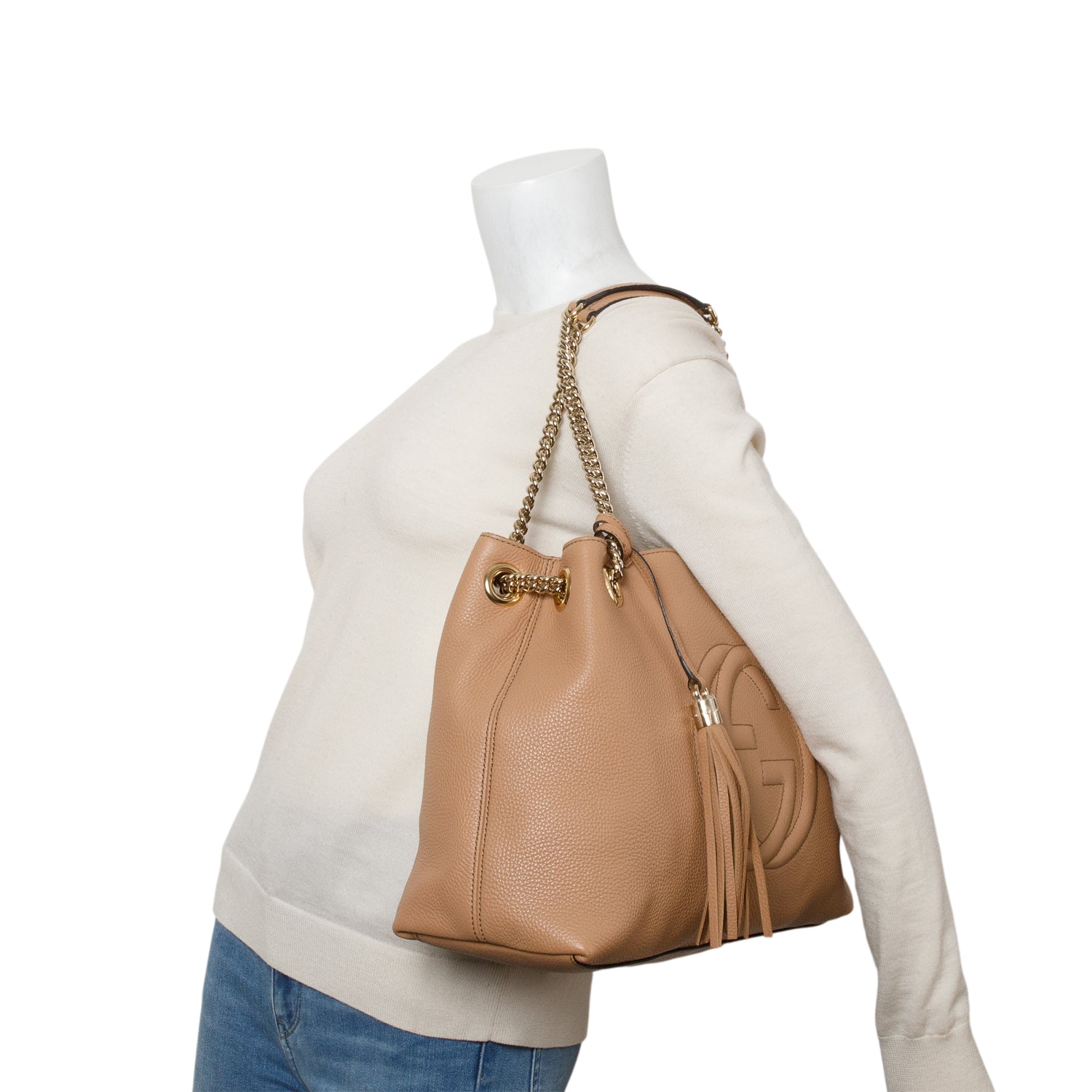 Gucci Brown Pebbled Calfskin Medium Soho Chain Shoulder Bag