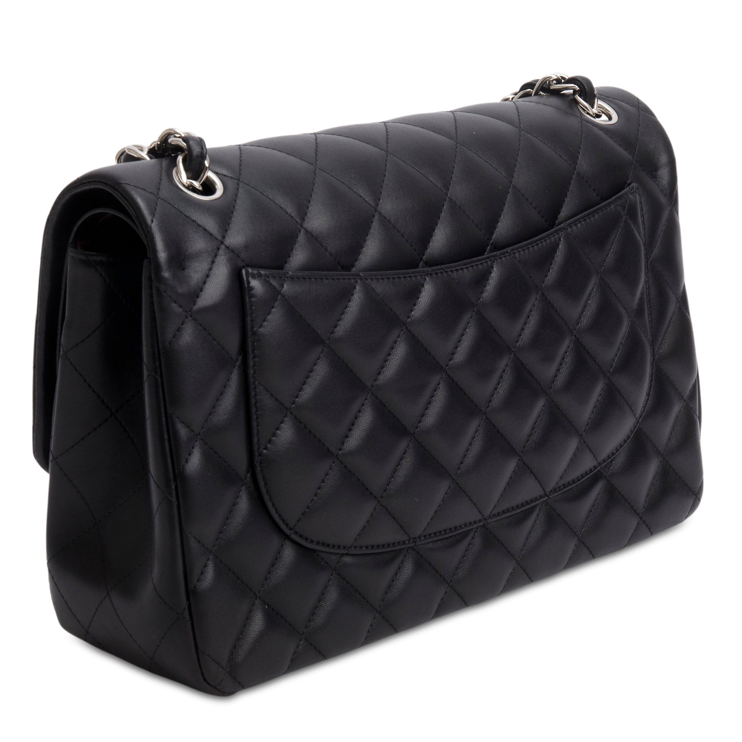 Chanel Black Quilted Lambskin Leather Classic Jumbo Double Flap Bag w/ Box & Authenticity Card