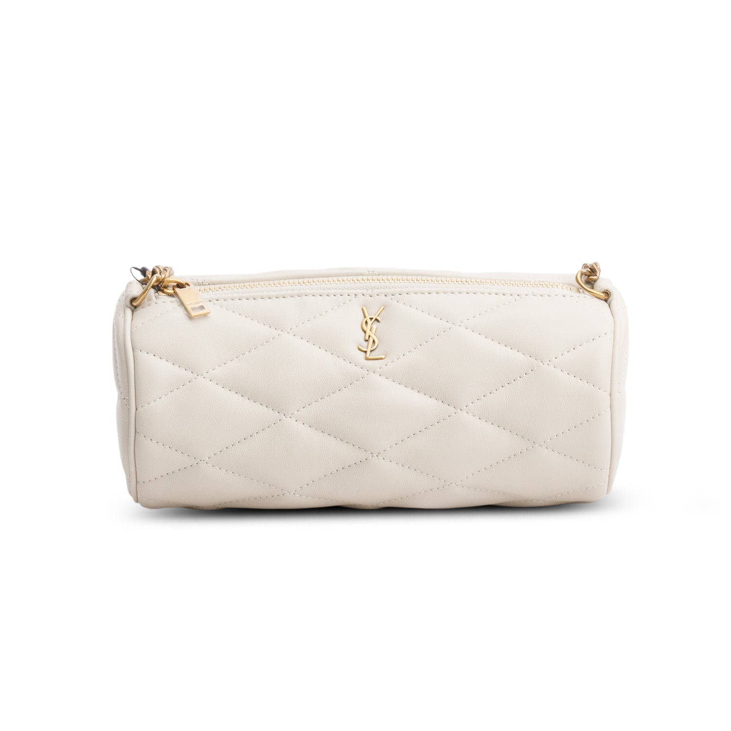 Saint Laurent 2022 Ivory Quilted Lambskin Leather Mini Sade Tube Bag