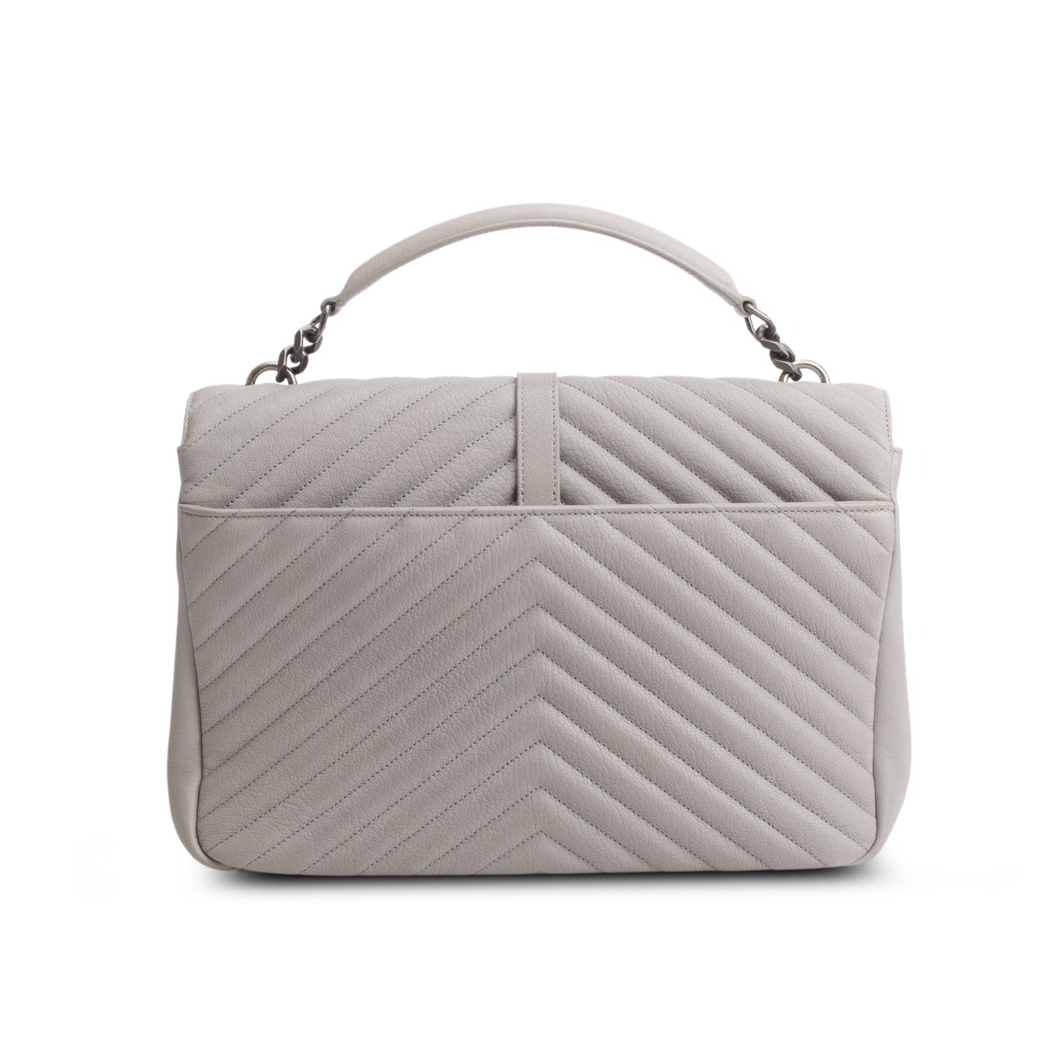 Saint Laurent Grey Sheepskin Matelasse Chevron Monogram Large College Satchel