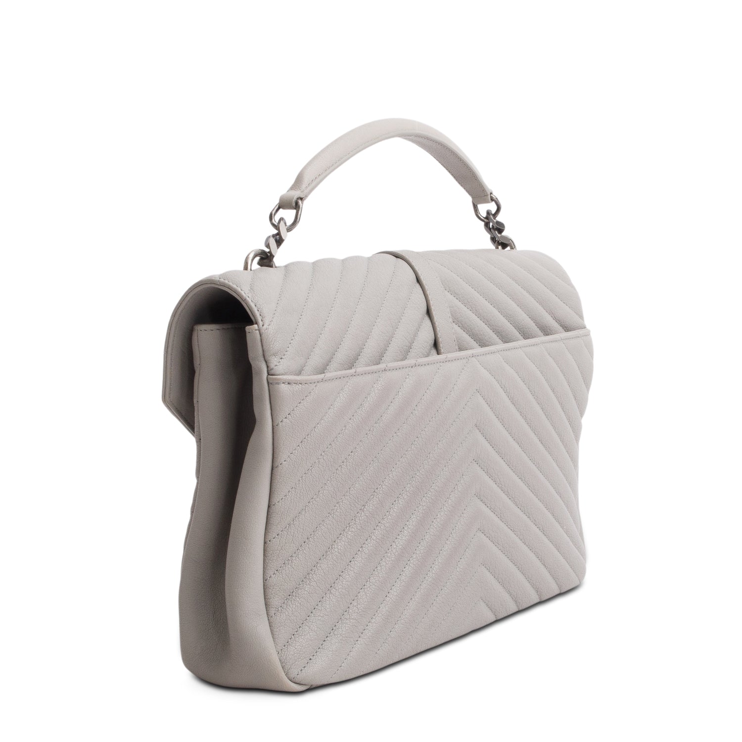 Saint Laurent Grey Sheepskin Matelasse Chevron Monogram Large College Satchel