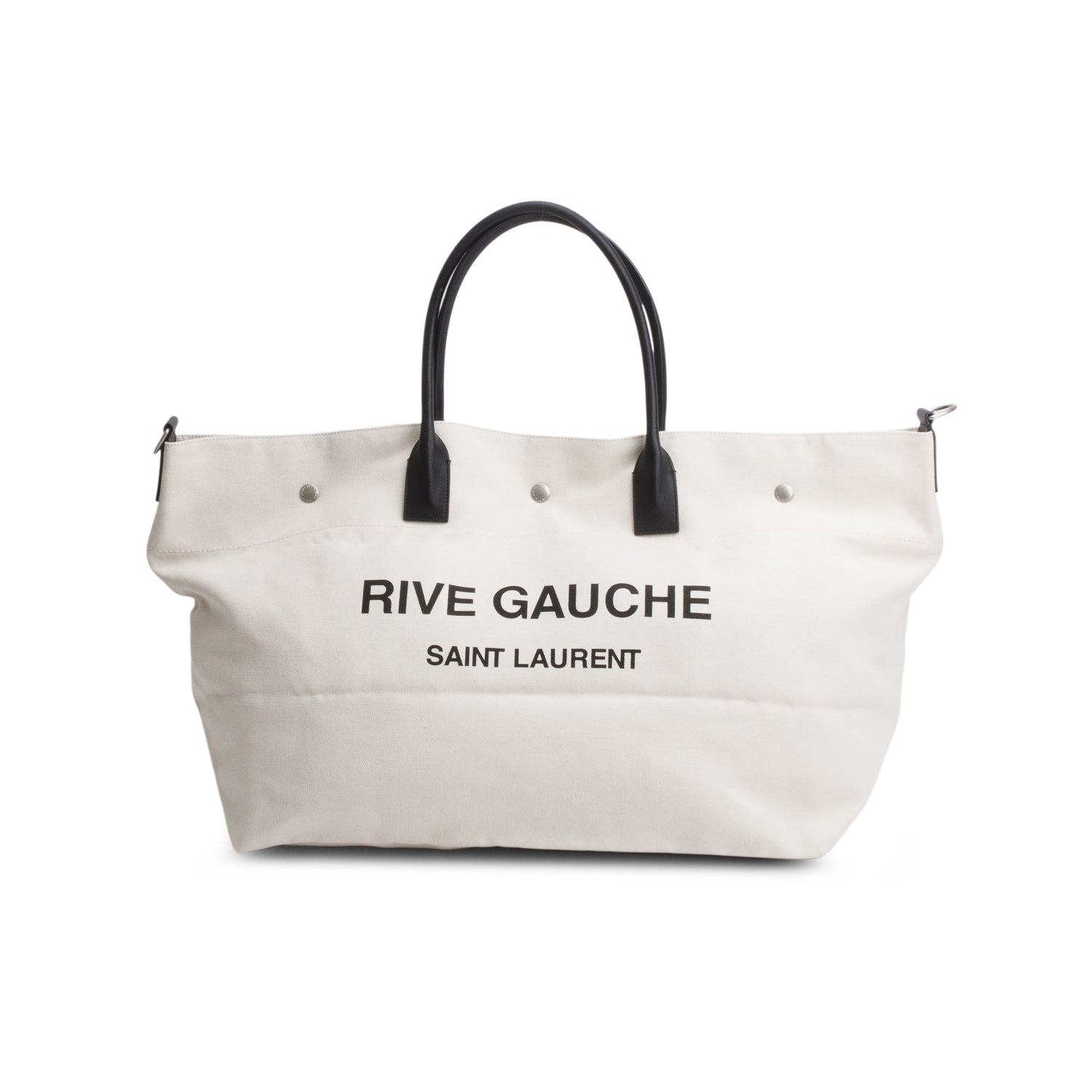 Saint Laurent 2022 Beige Linen Calfskin Rive Gauche Maxi Tote w/ Strap