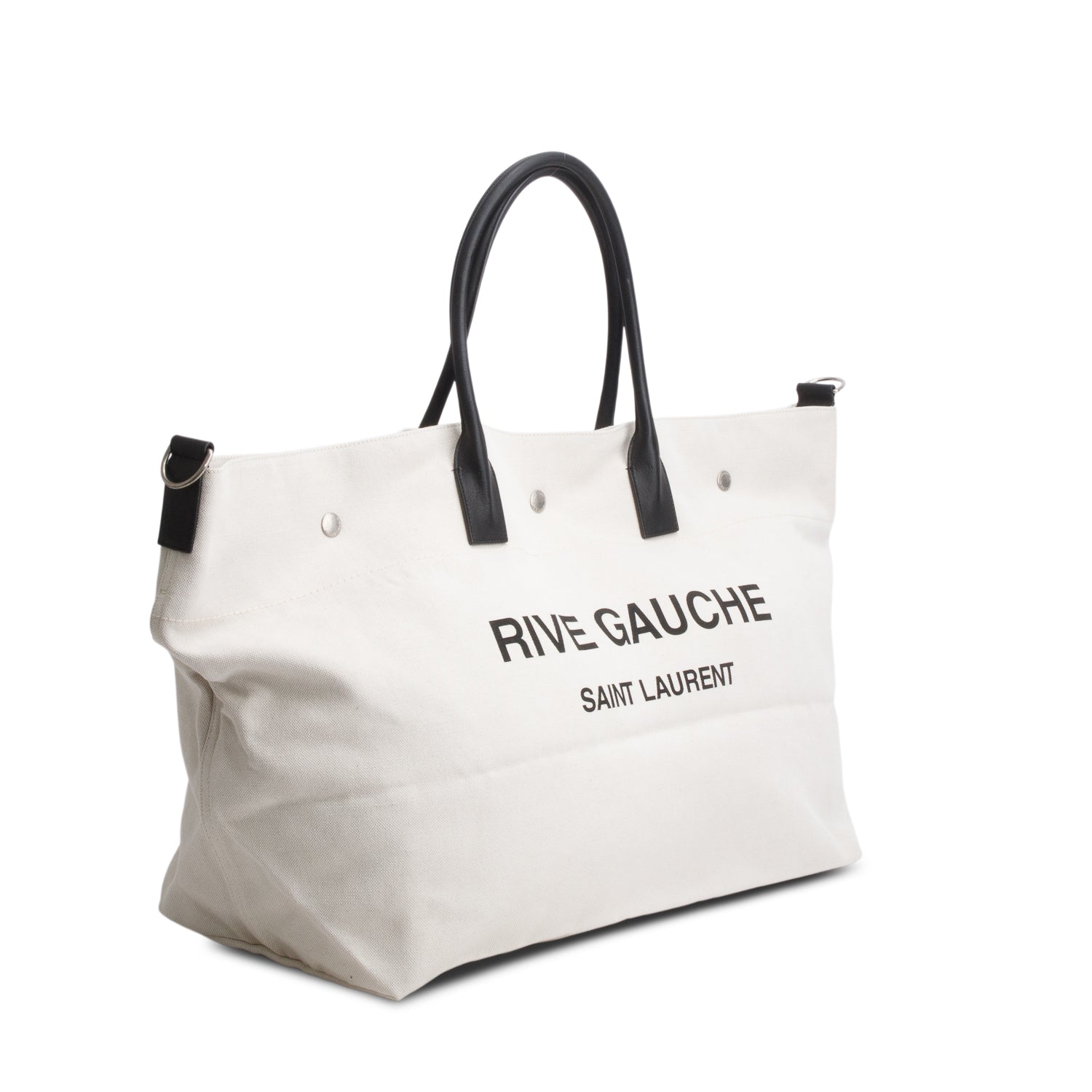 Saint Laurent 2022 Beige Linen Calfskin Rive Gauche Maxi Tote w/ Strap