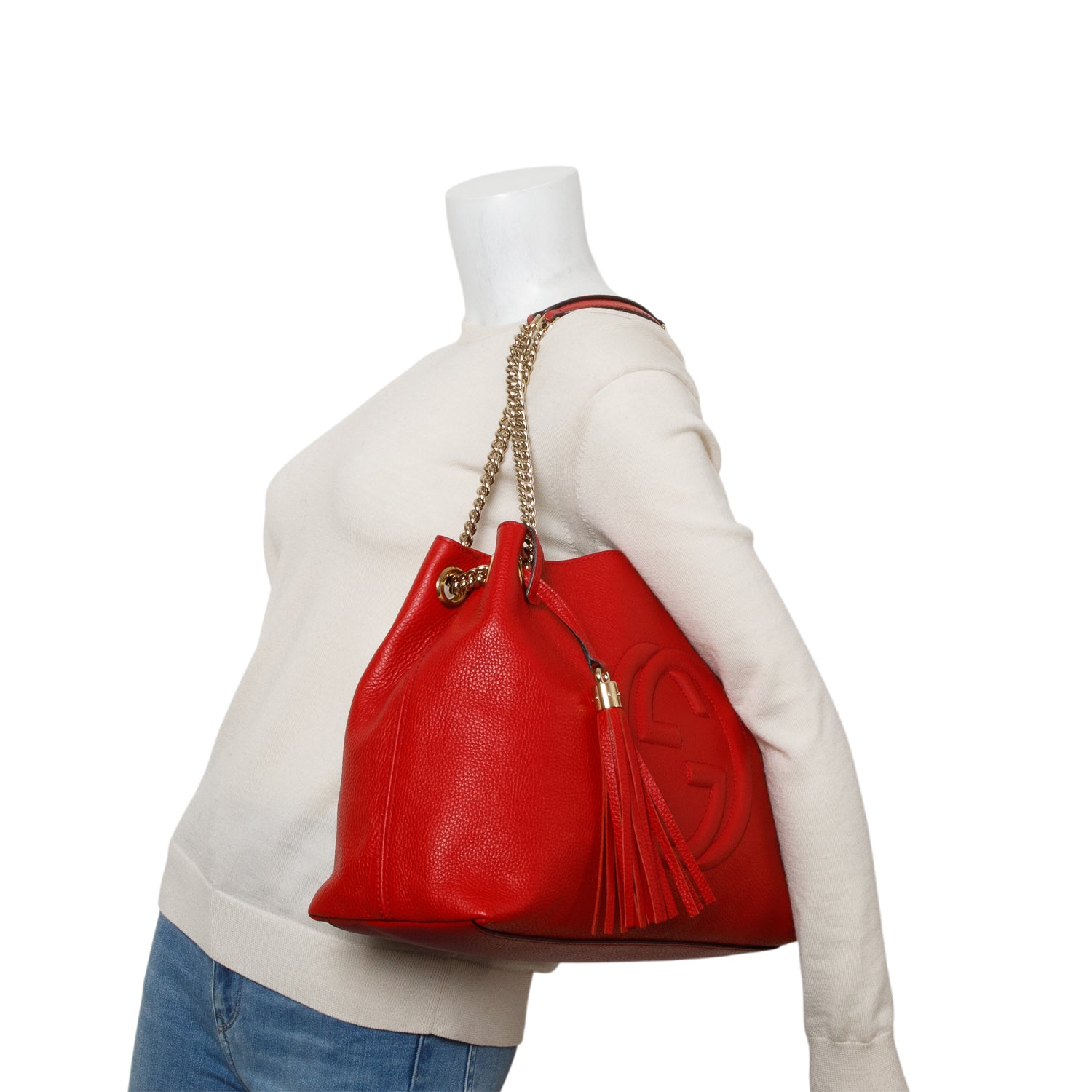 Gucci Red Pebbled Calfskin Medium Soho Chain Shoulder Bag