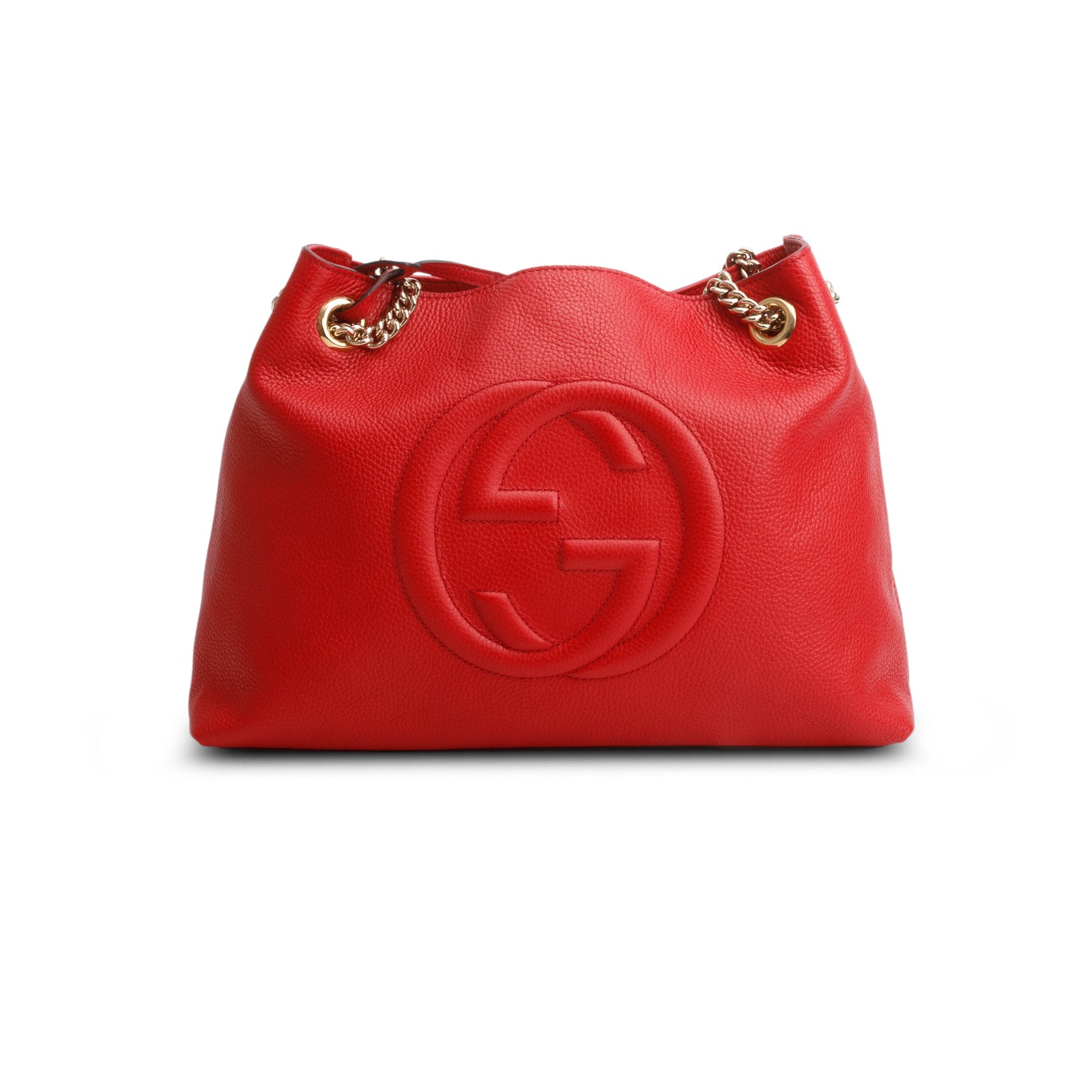 Gucci Red Pebbled Calfskin Medium Soho Chain Shoulder Bag