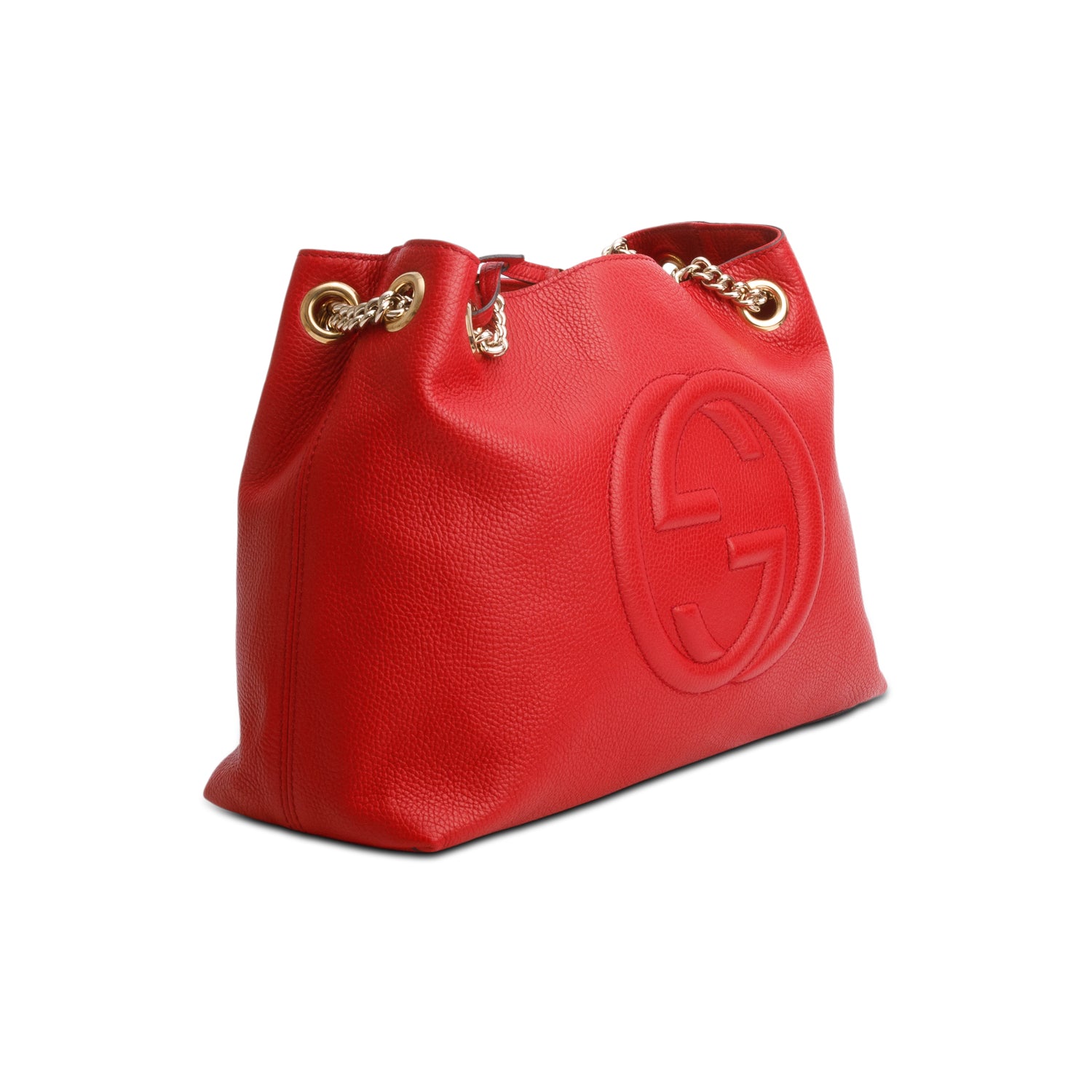 Gucci Red Pebbled Calfskin Medium Soho Chain Shoulder Bag