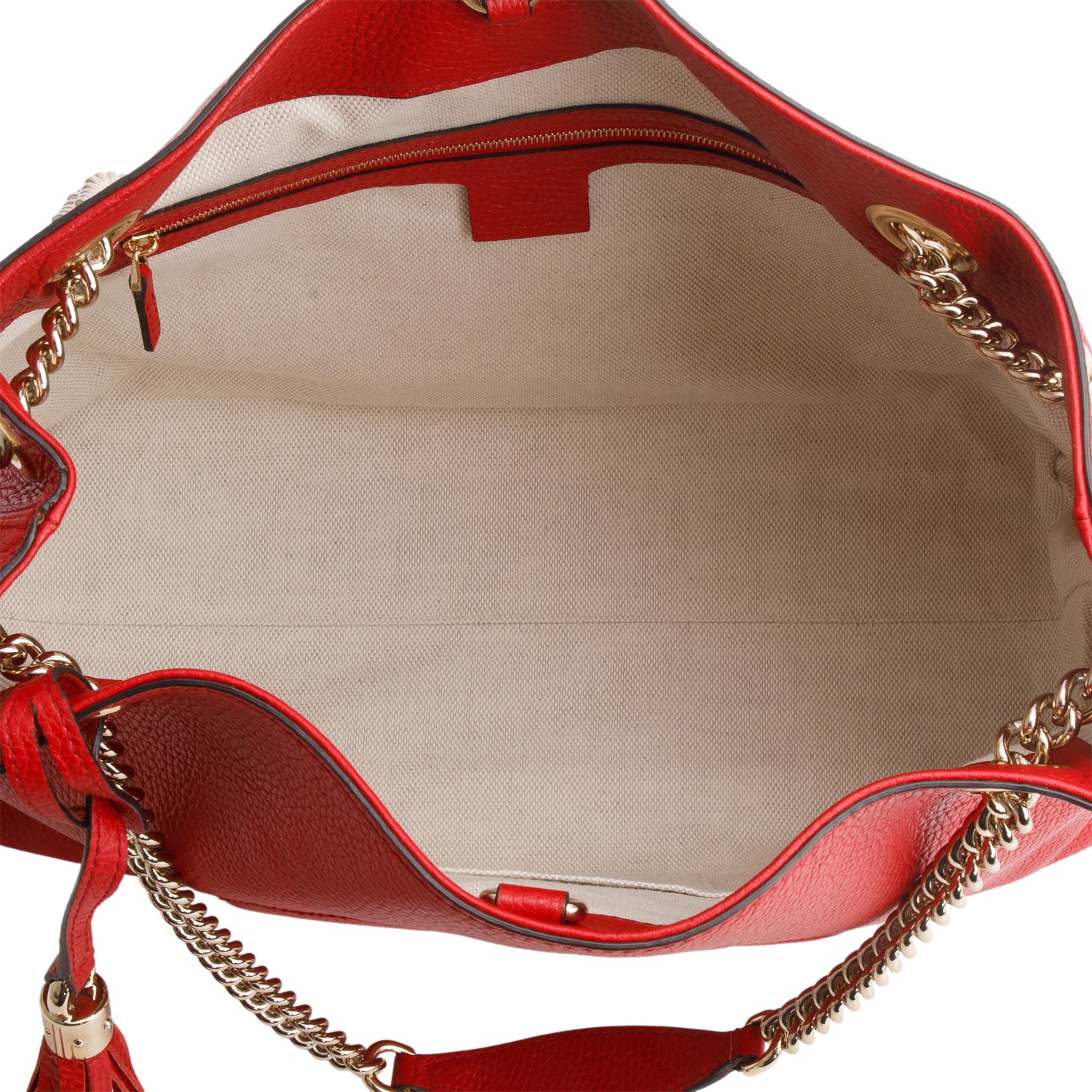 Gucci Red Pebbled Calfskin Medium Soho Chain Shoulder Bag