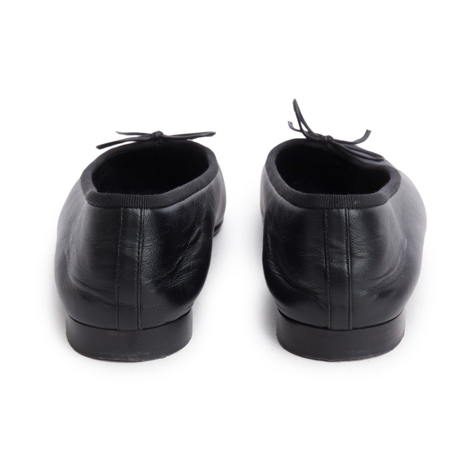 Chanel Black Lambskin CC Cap Toe Ballerina Flats, Women's Size 37 w/ Box