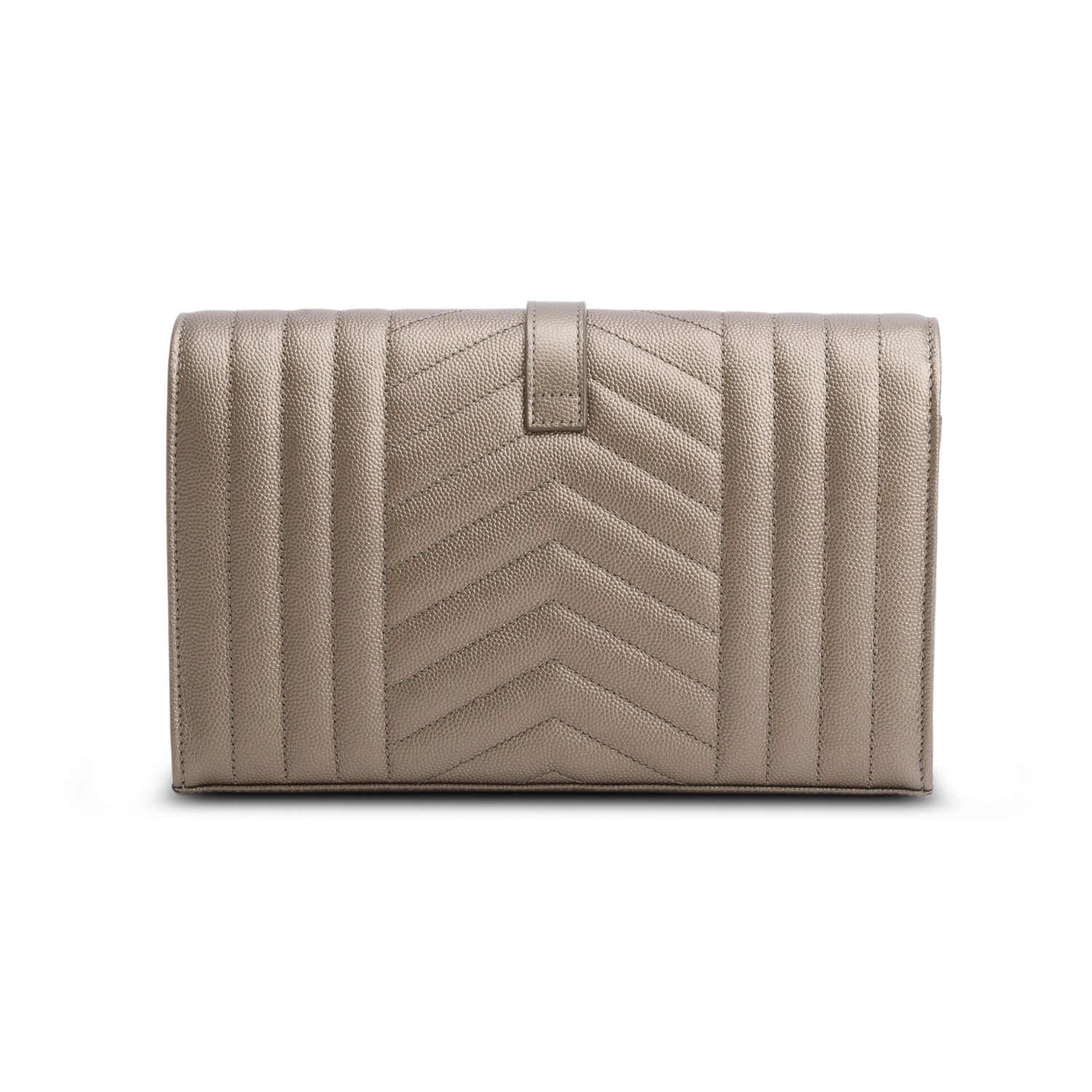 Saint Laurent 2023 Metallic Taupe Grain de Poudre Mixed Matelasse Triquilt Monogram Chain Wallet