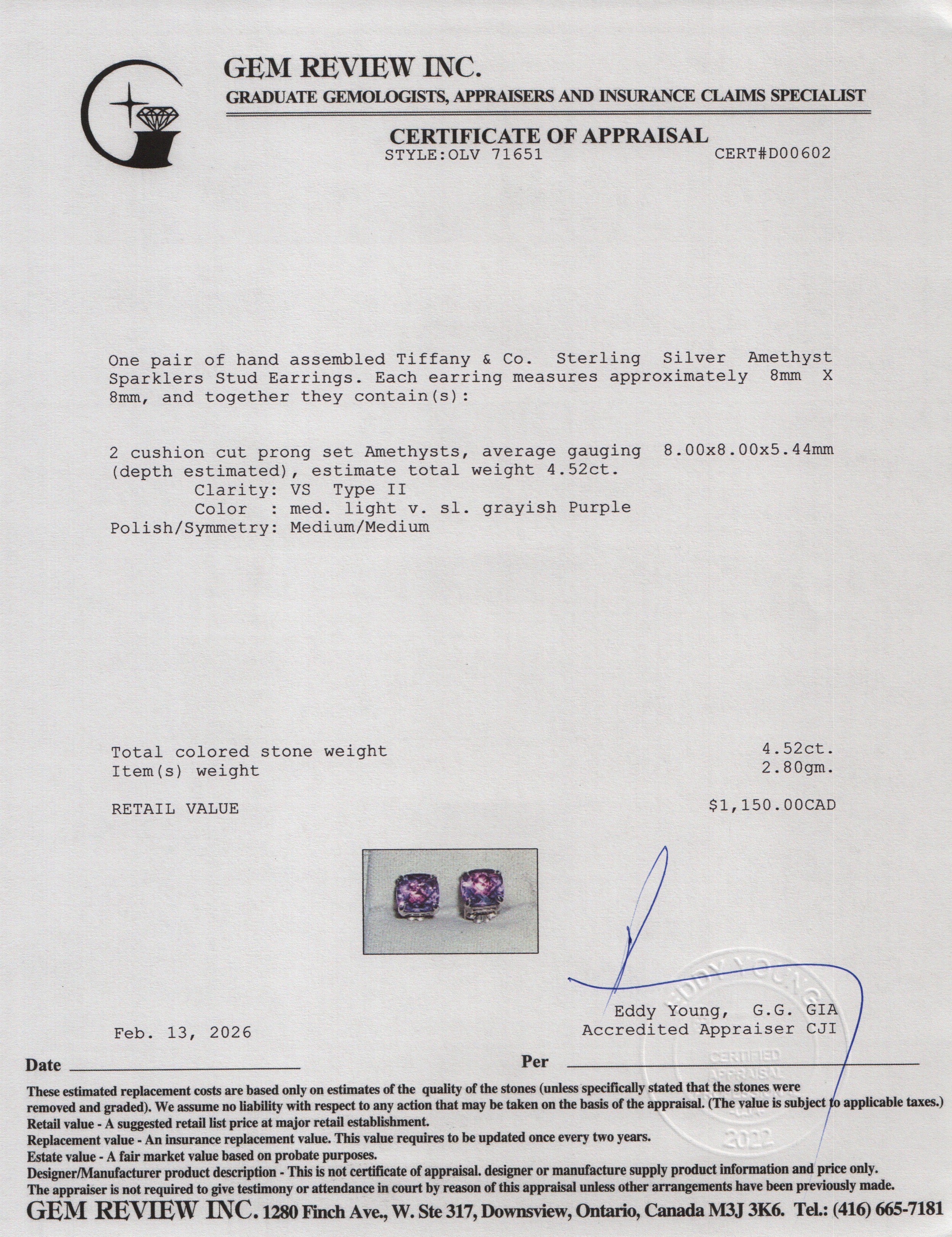Tiffany & Co. Sterling Silver Amethyst Sparklers Stud Earrings