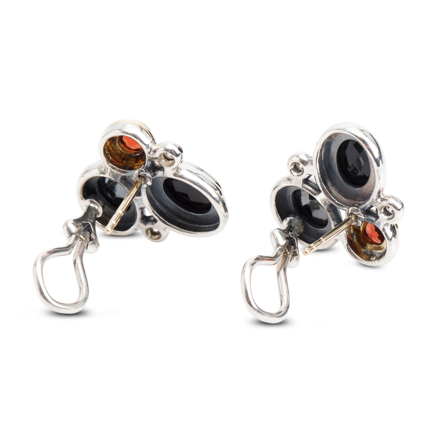 David Yurman Sterling Silver & 18k Yellow Gold Diamond and Multistone Mosaic Earclips Earrings