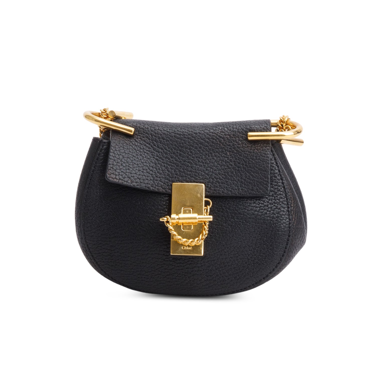 Chloe Black Grained Goatskin Nano Drew Shoulder Bag