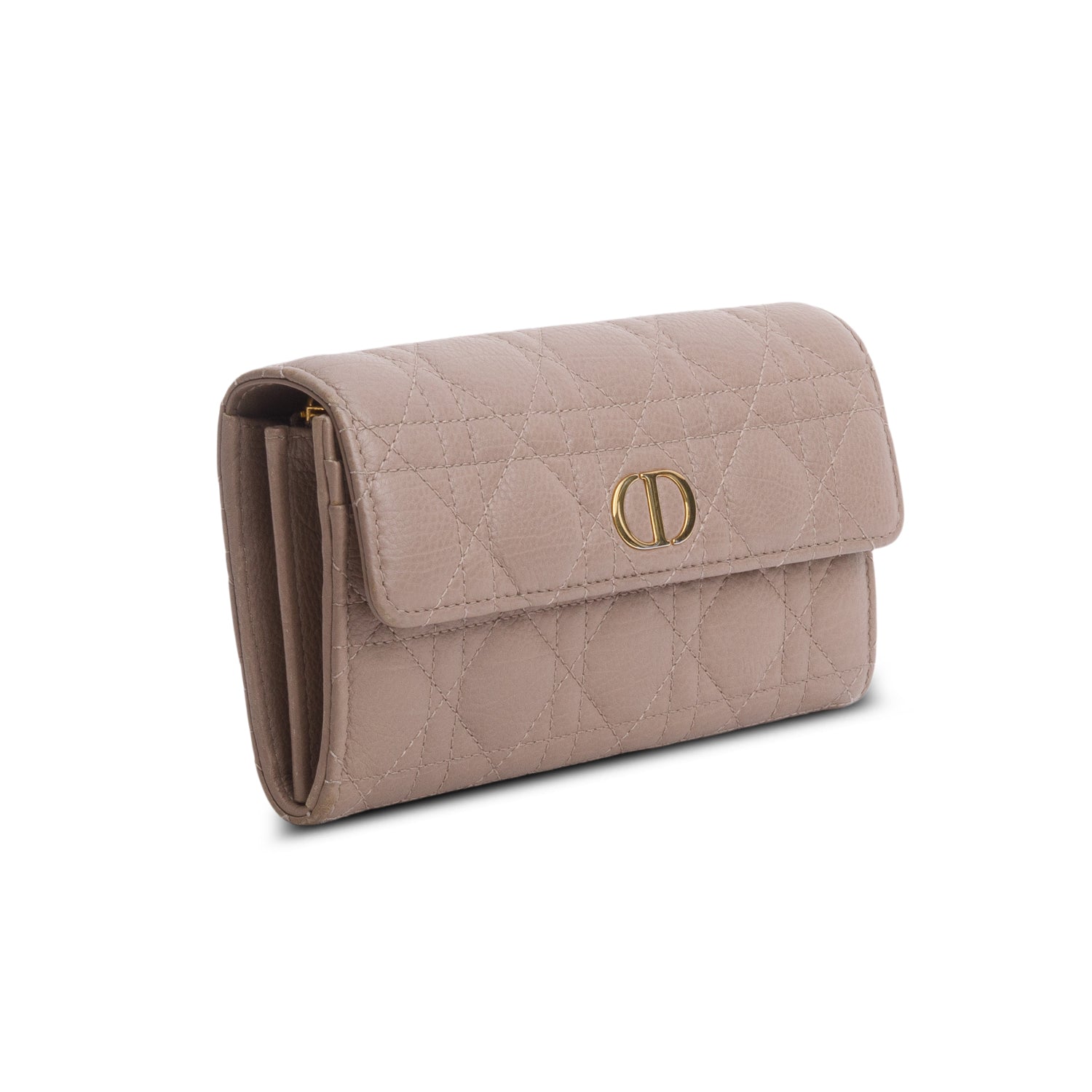 Christian Dior 2021 Taupe Lambskin Cannage Caro Orchid Long Wallet