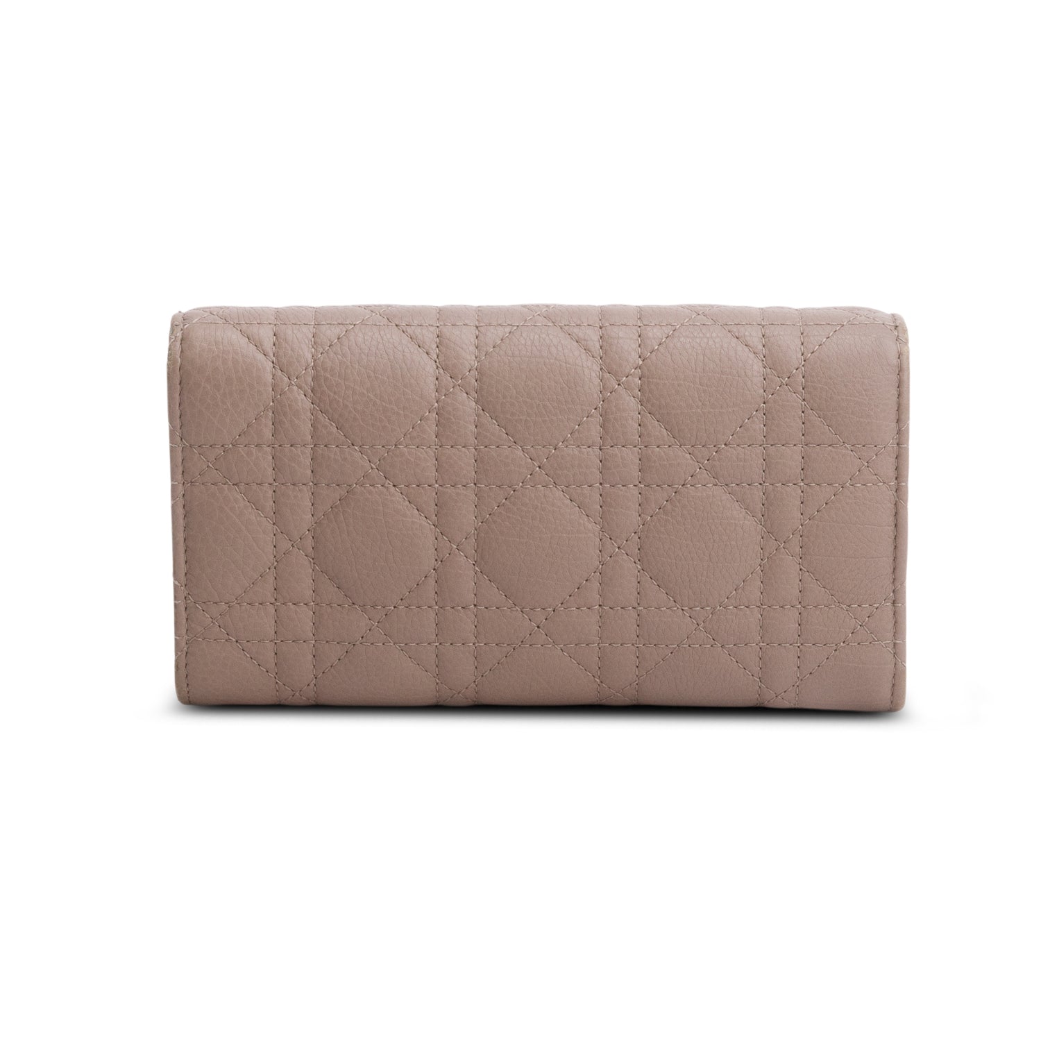 Christian Dior 2021 Taupe Lambskin Cannage Caro Orchid Long Wallet