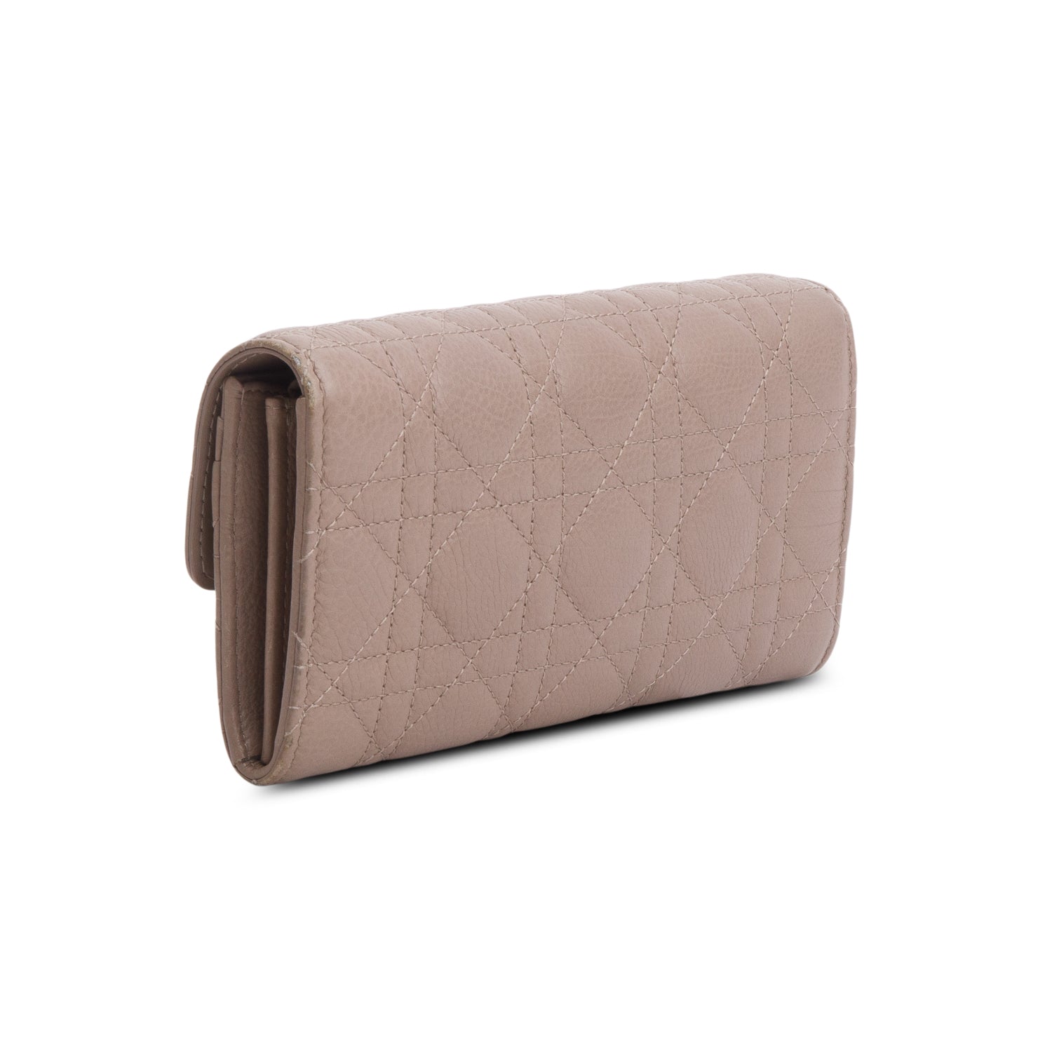 Christian Dior 2021 Taupe Lambskin Cannage Caro Orchid Long Wallet